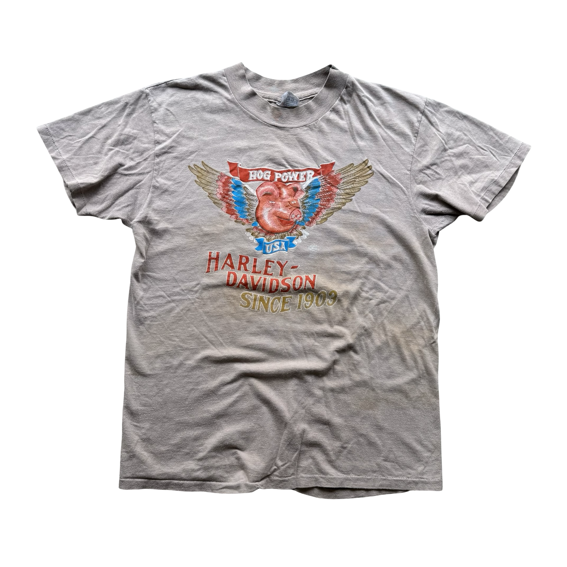 80’s Harley Hog Power USA Cream Tee Size L