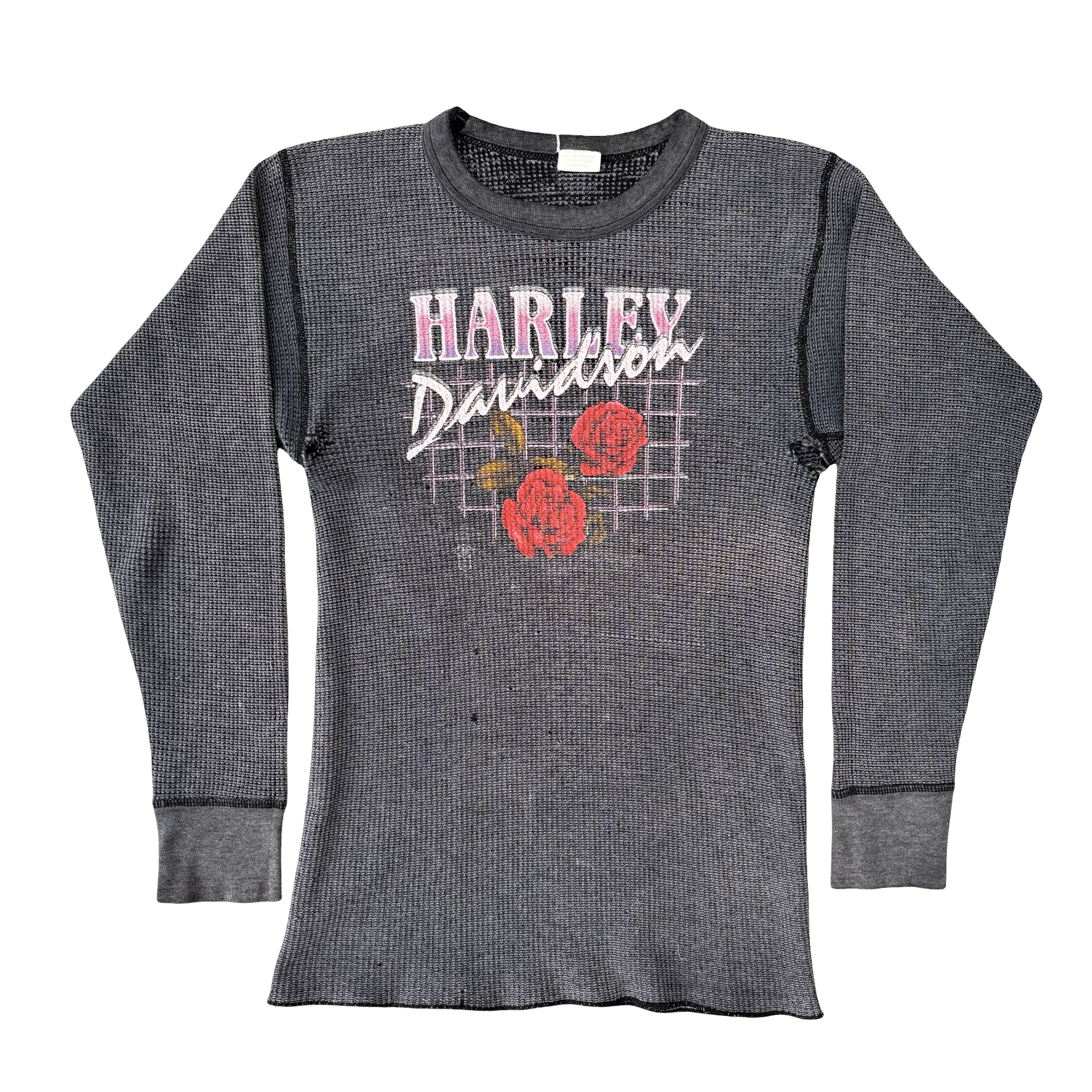 80’s Harley 3D Emblem Roses Thermal Longsleeve Tee Size L