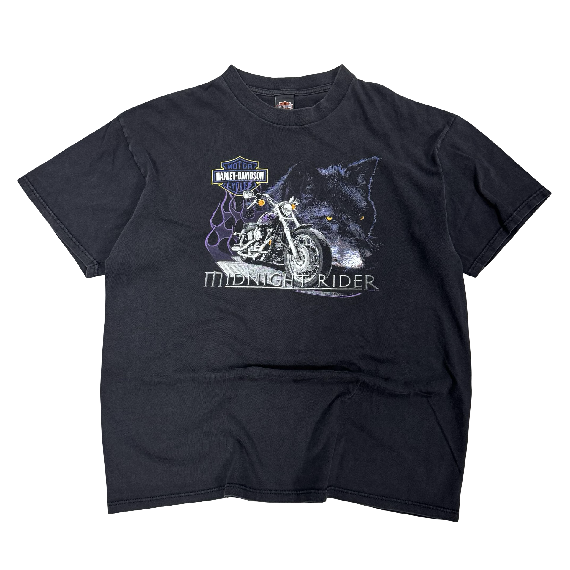 90’s Harley Midnight Rider Wolf Flame Tee Size XXL
