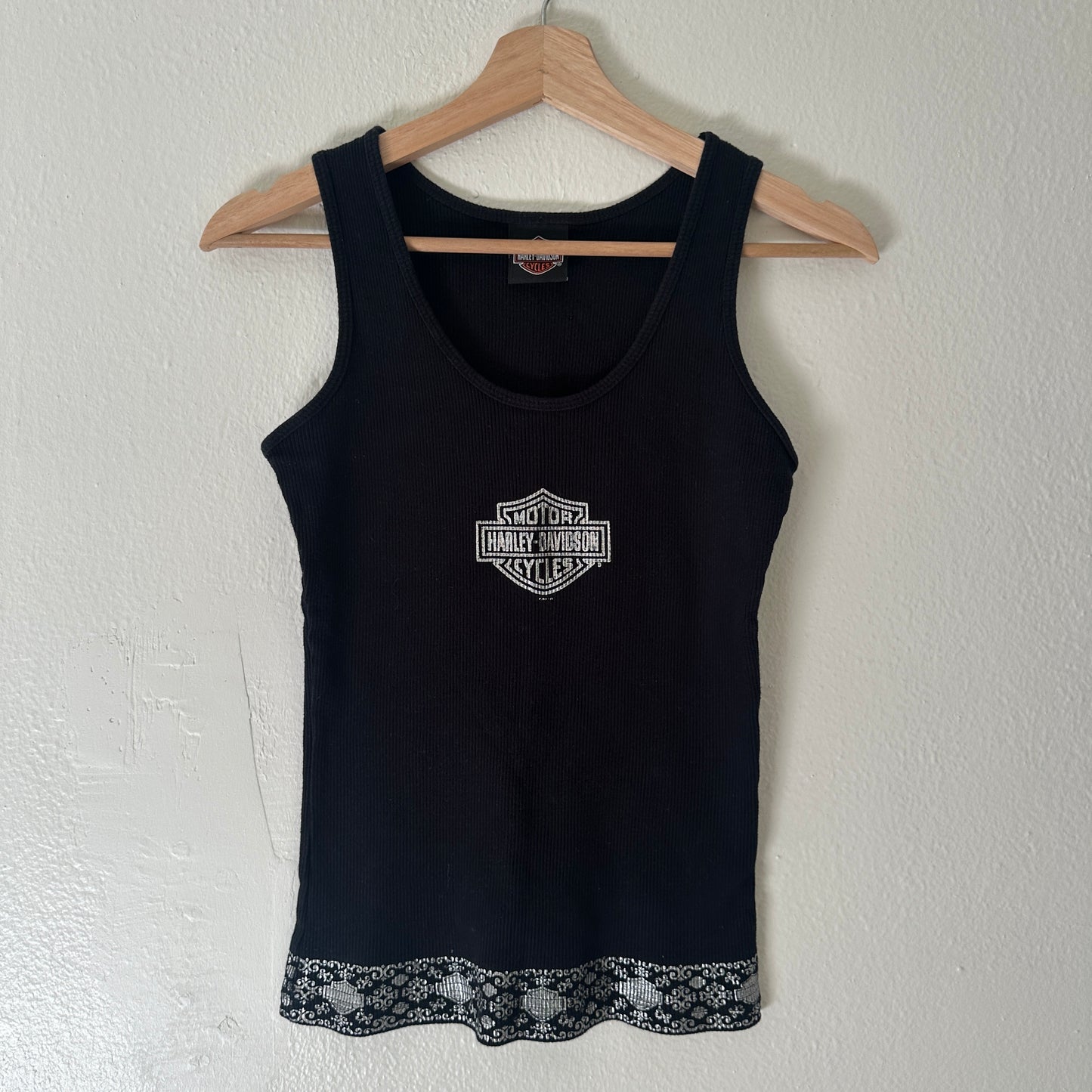 Y2K Women’s Harley Tank Top Black Emblem Size M