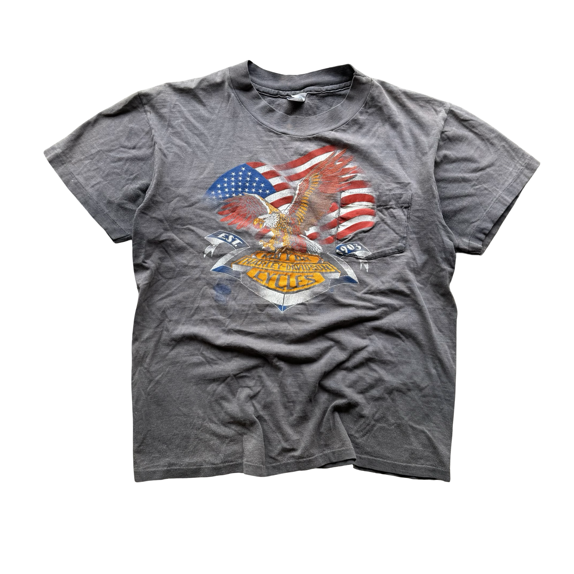 80’s Harley USA Eagle 3D Emblem Sun Faded Tee Size L