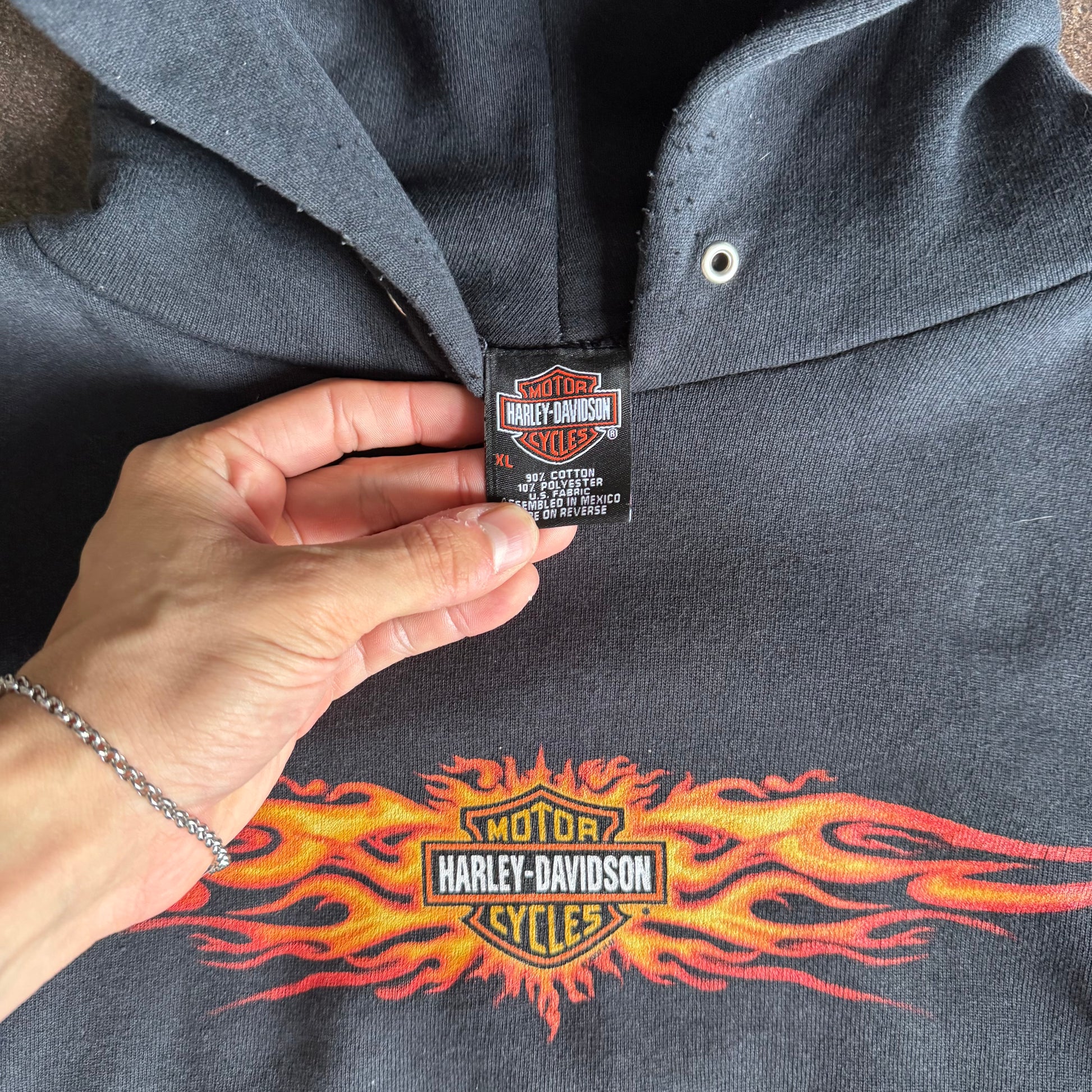 Y2K Harley Davidson Flame Emblem Hoodie (XL)