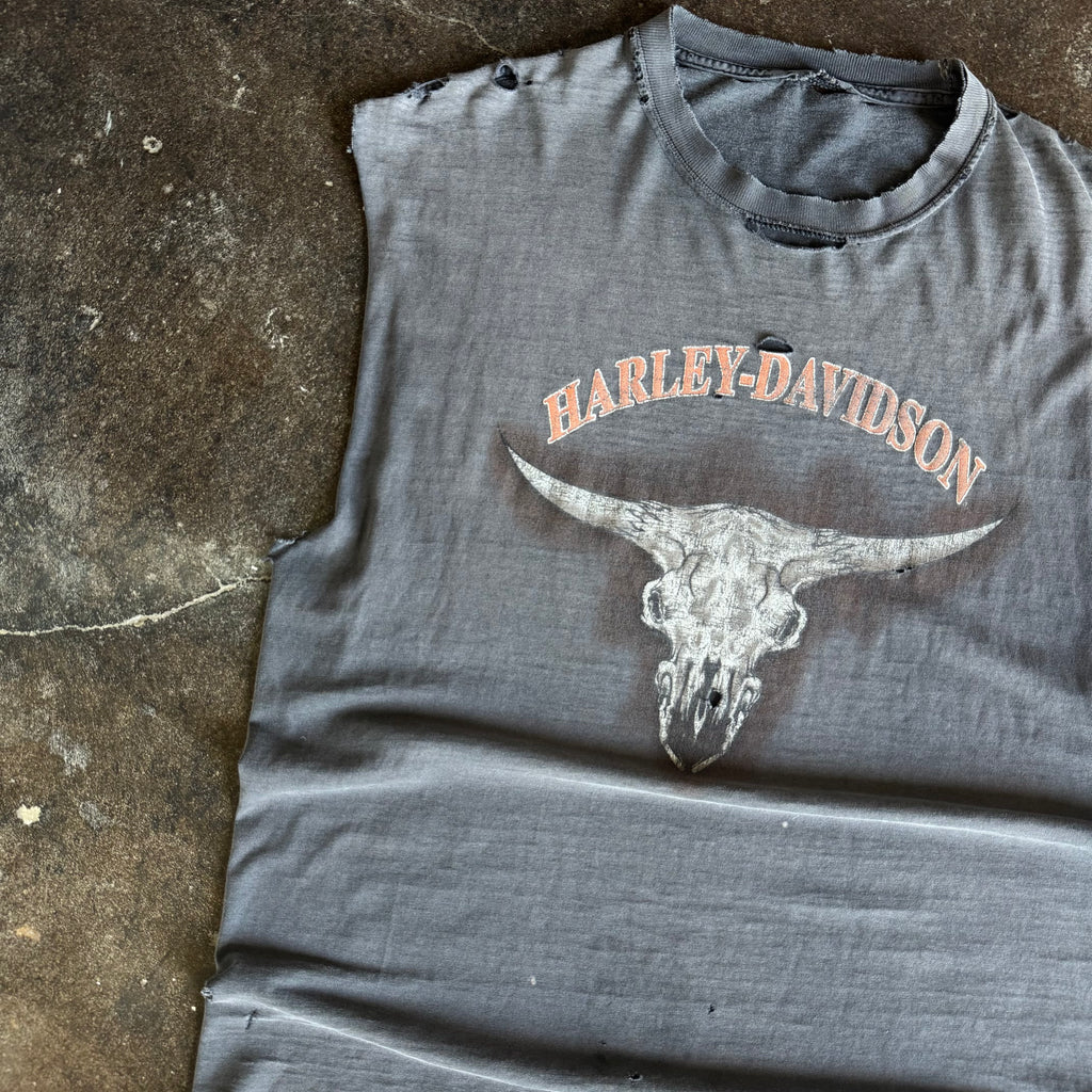 Y2K Sun Faded Harley Texas Longhorn Cutoff Tee (XL)