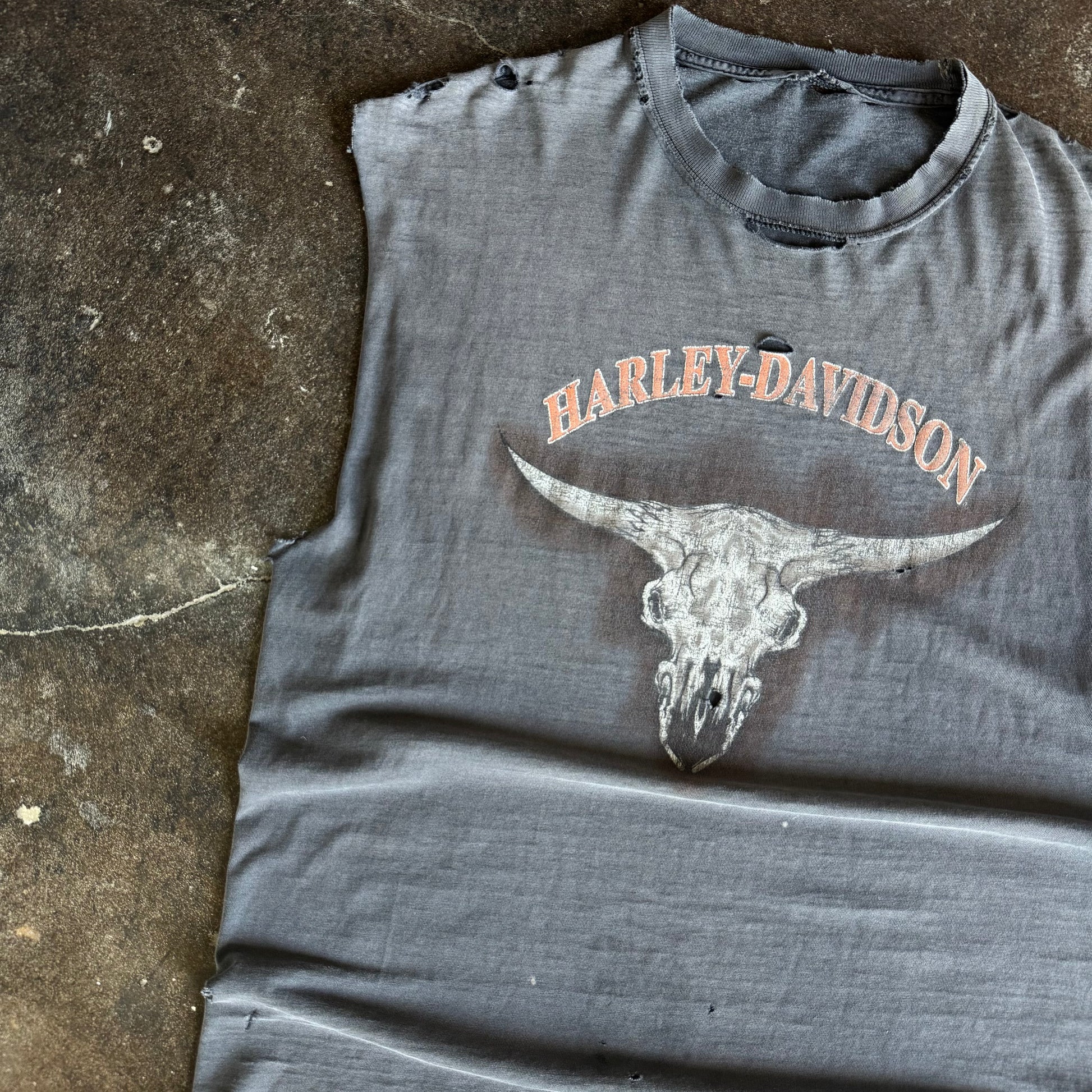 Y2K Sun Faded Harley Texas Longhorn Cutoff Tee (XL)