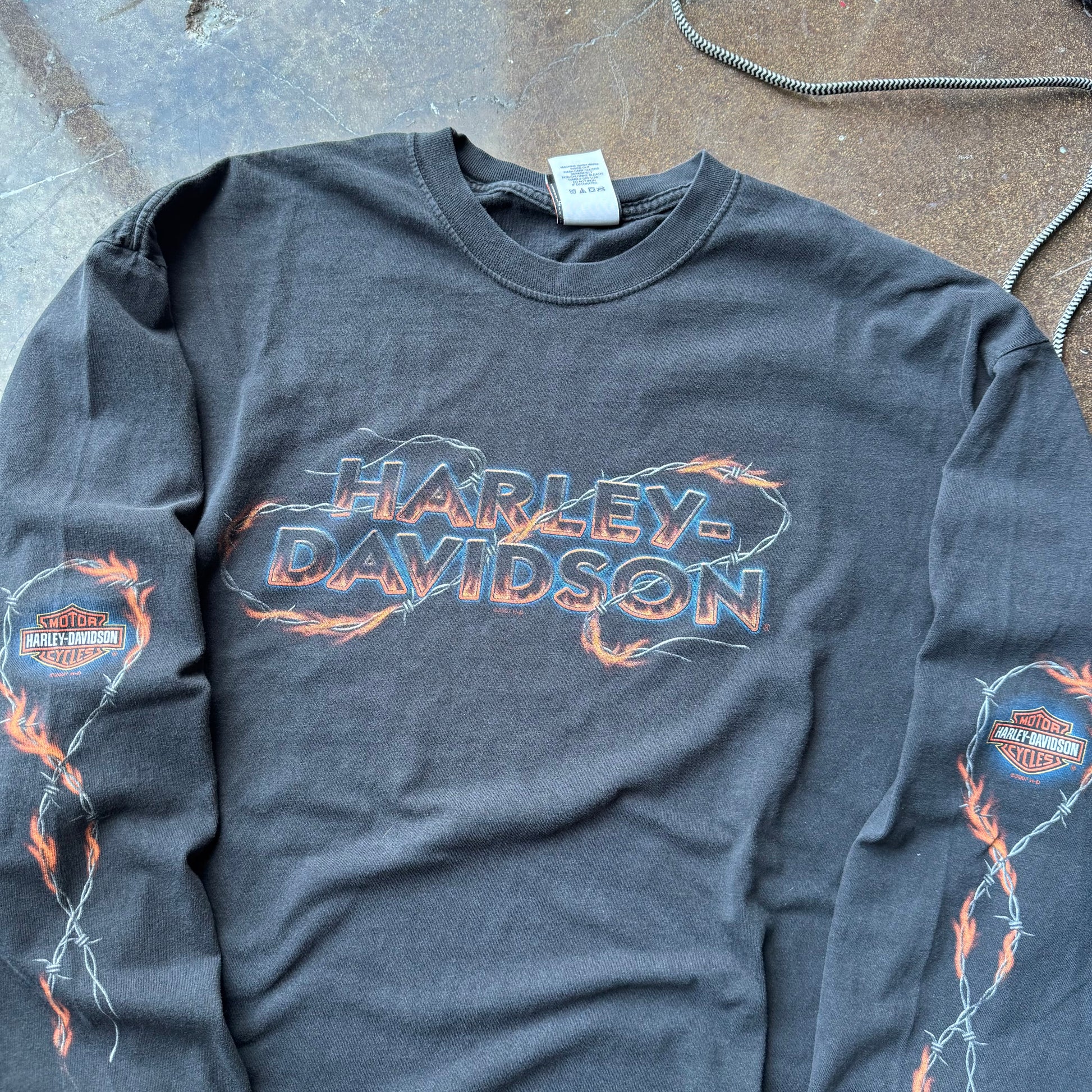 Y2K Harley Davidson Flame Chain Longsleeve Tee Size XXL