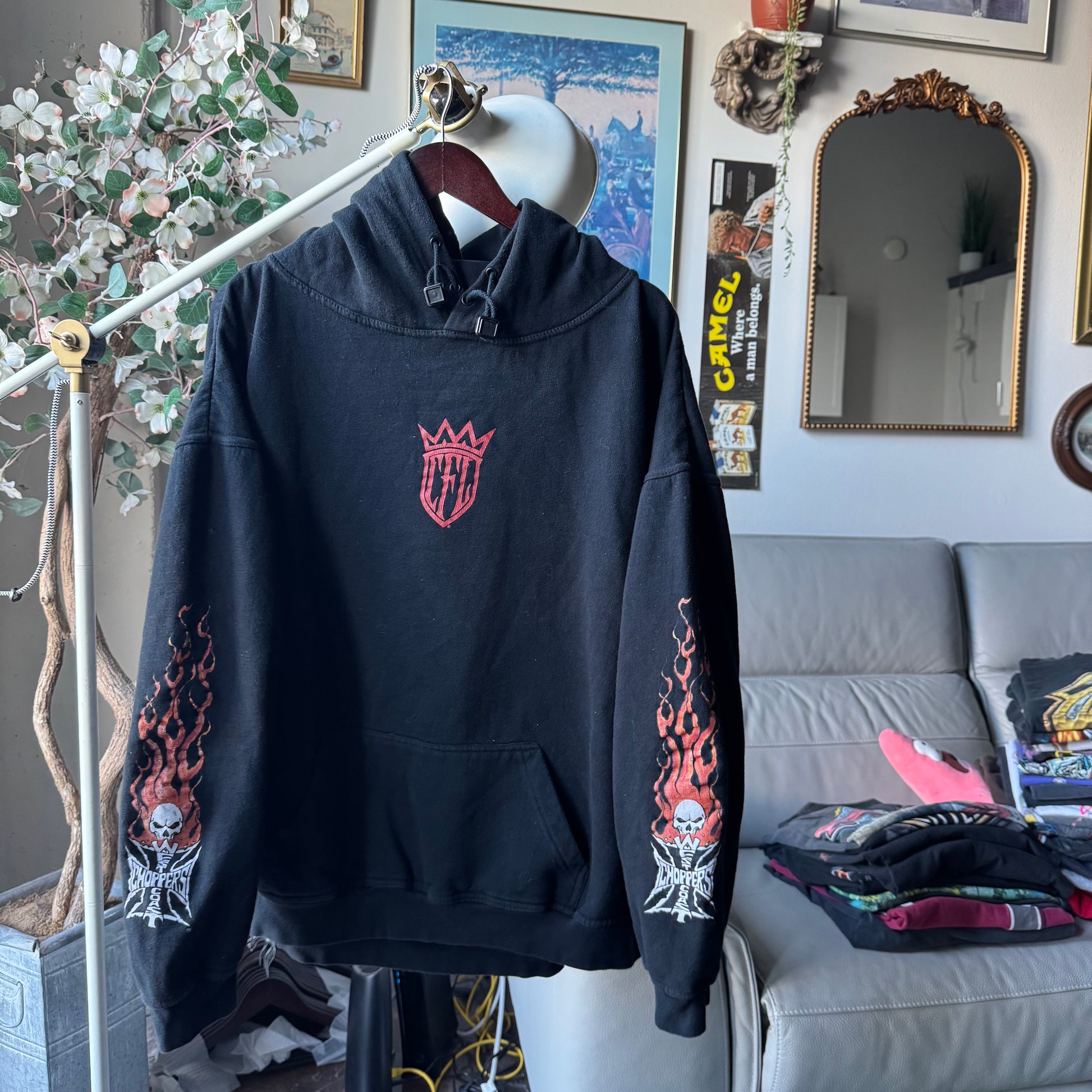 90’s West Coast Choppers Skull Flame Longsleeve Hoodie Size XXL