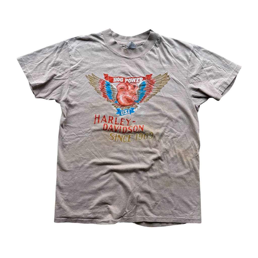 80’s Harley Hog Power USA Cream Tee Size L