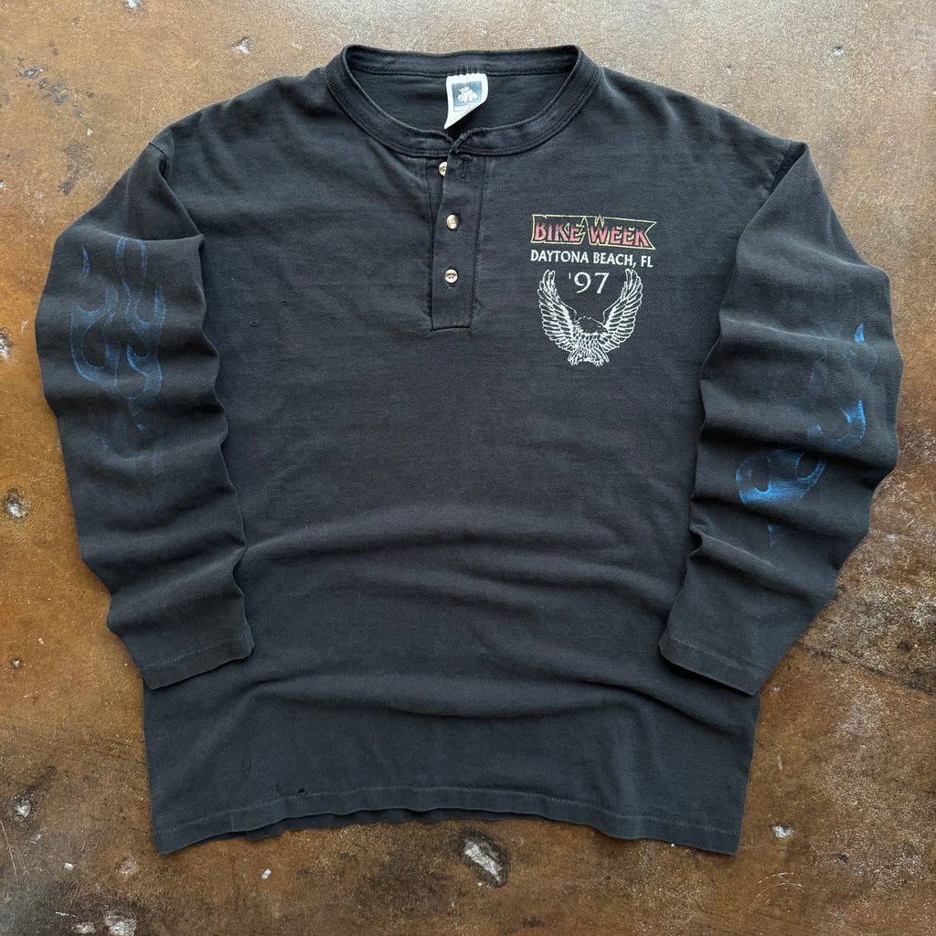 90’s Bike Week Flame Long-Sleeve Henley (L)