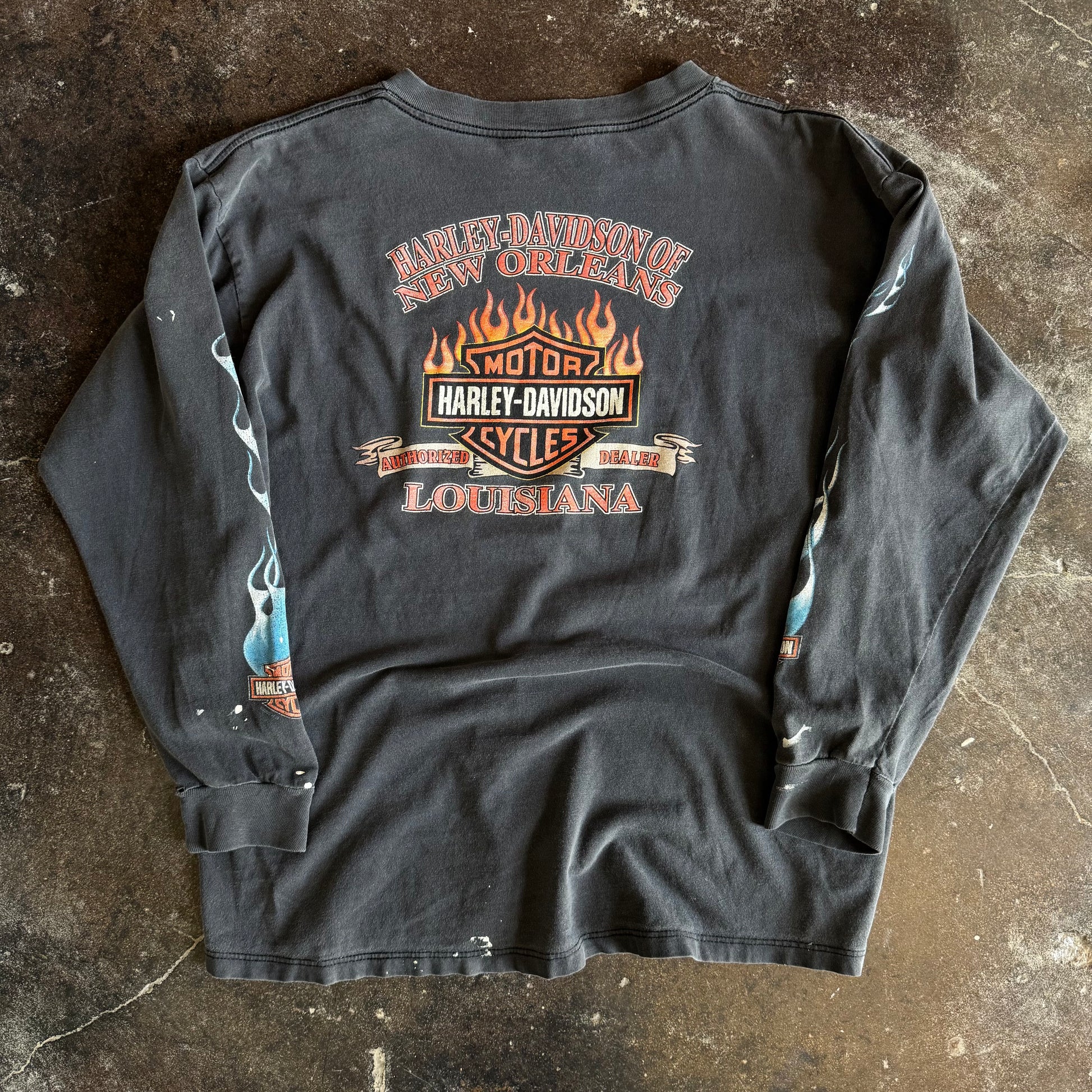Y2K Harley Blue Flame Eagle Pocket Longsleeve (XL)