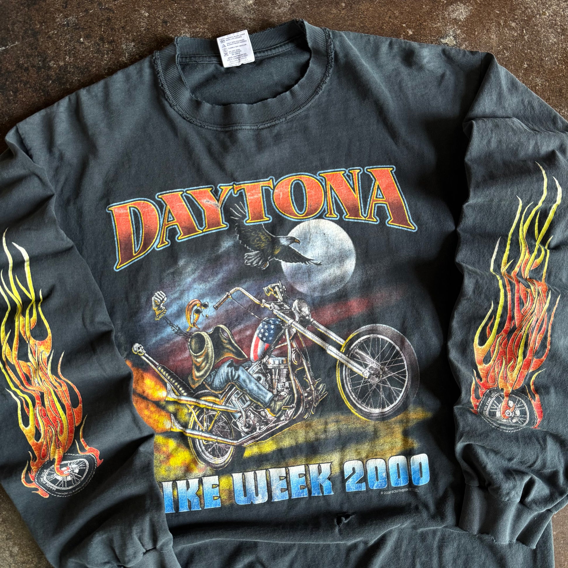 Y2K Daytona Bike Week Flame Wheel Longsleeve Tee (L)