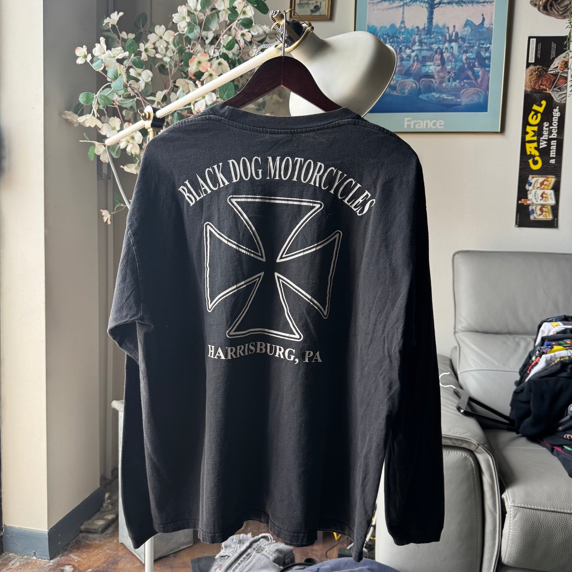 Y2K Chopper Skull & Flames Biker Longsleeve Tee Size XL