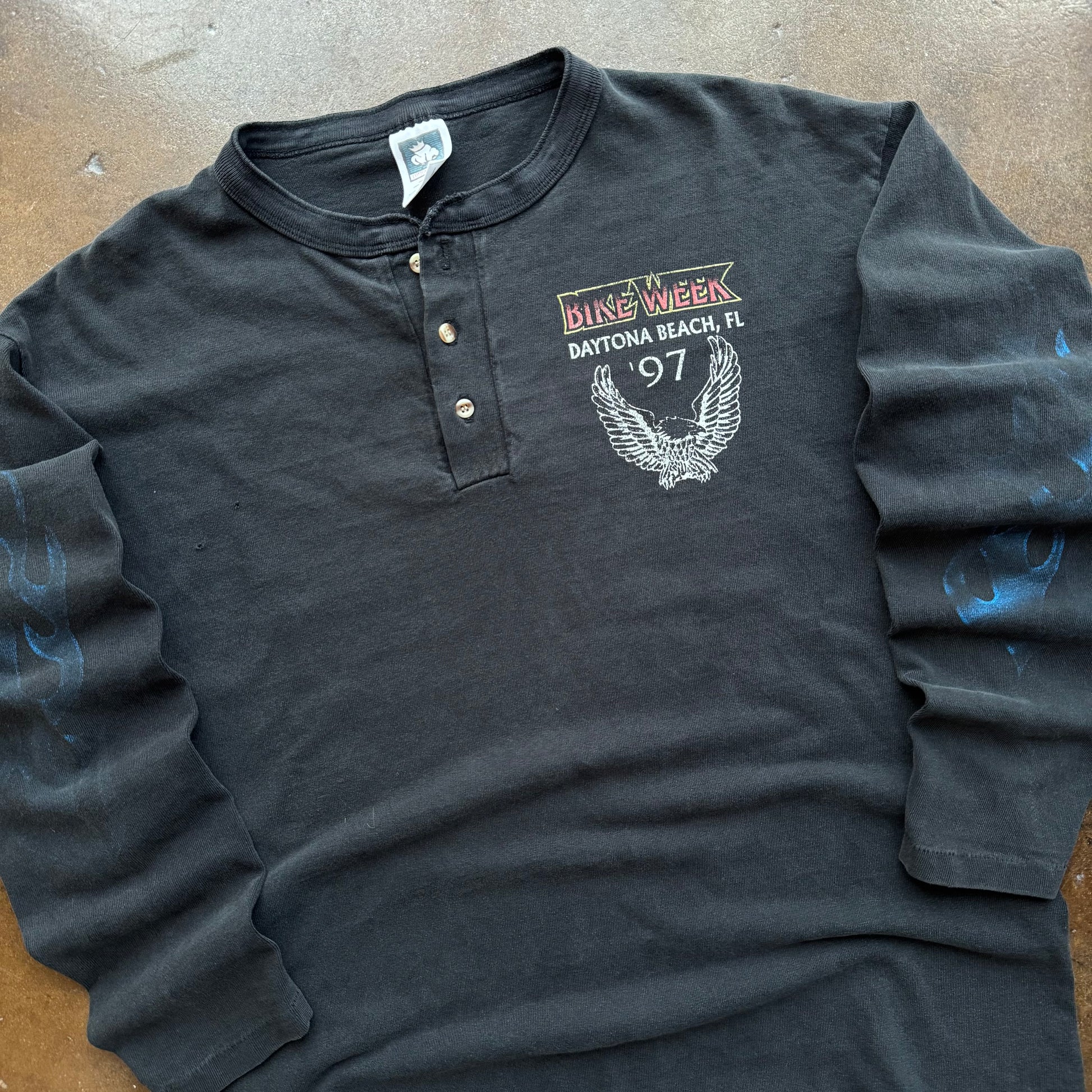90’s Bike Week Flame Long-Sleeve Henley (L)