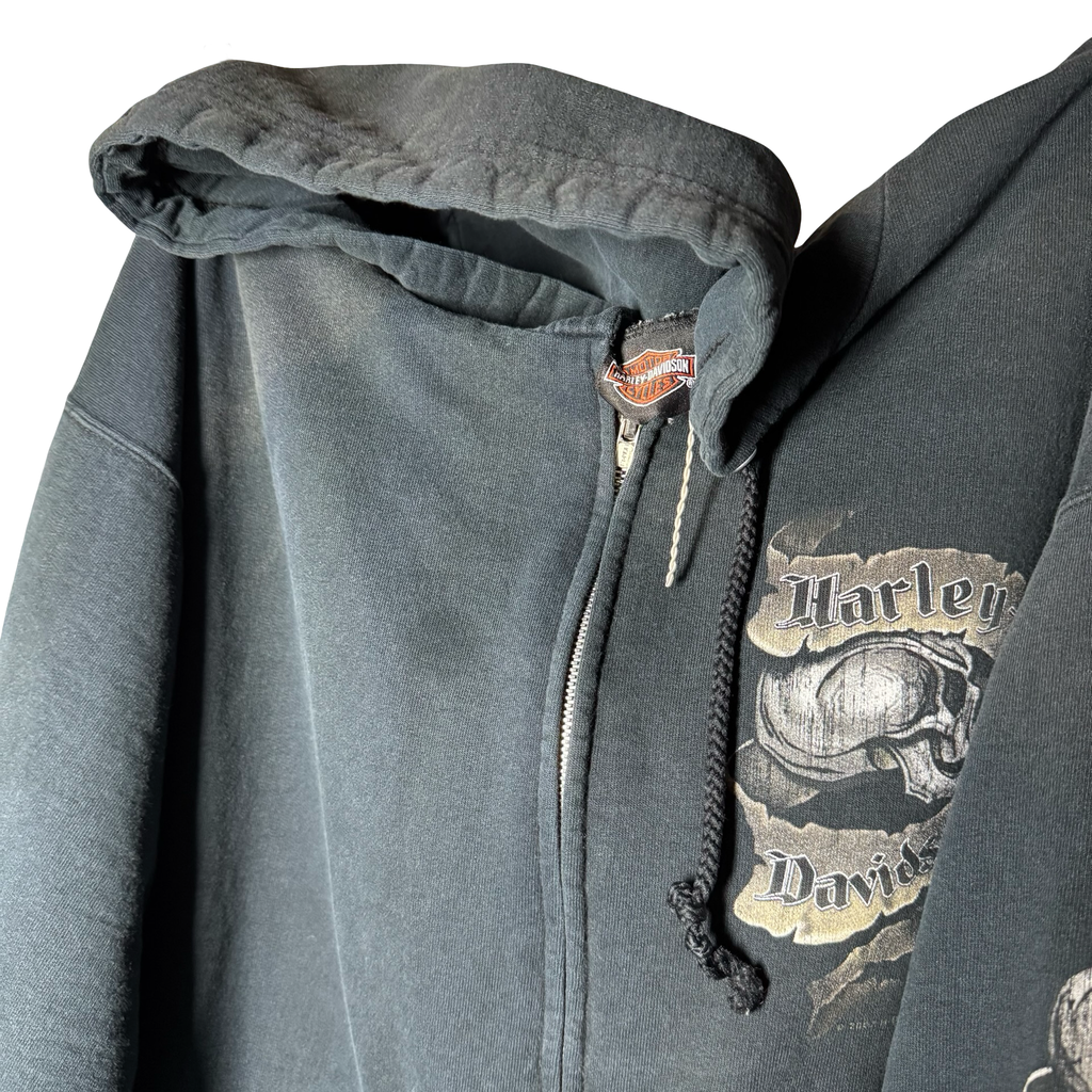 Y2K Harley Thrashed Skull Pile Hoodie Size XL