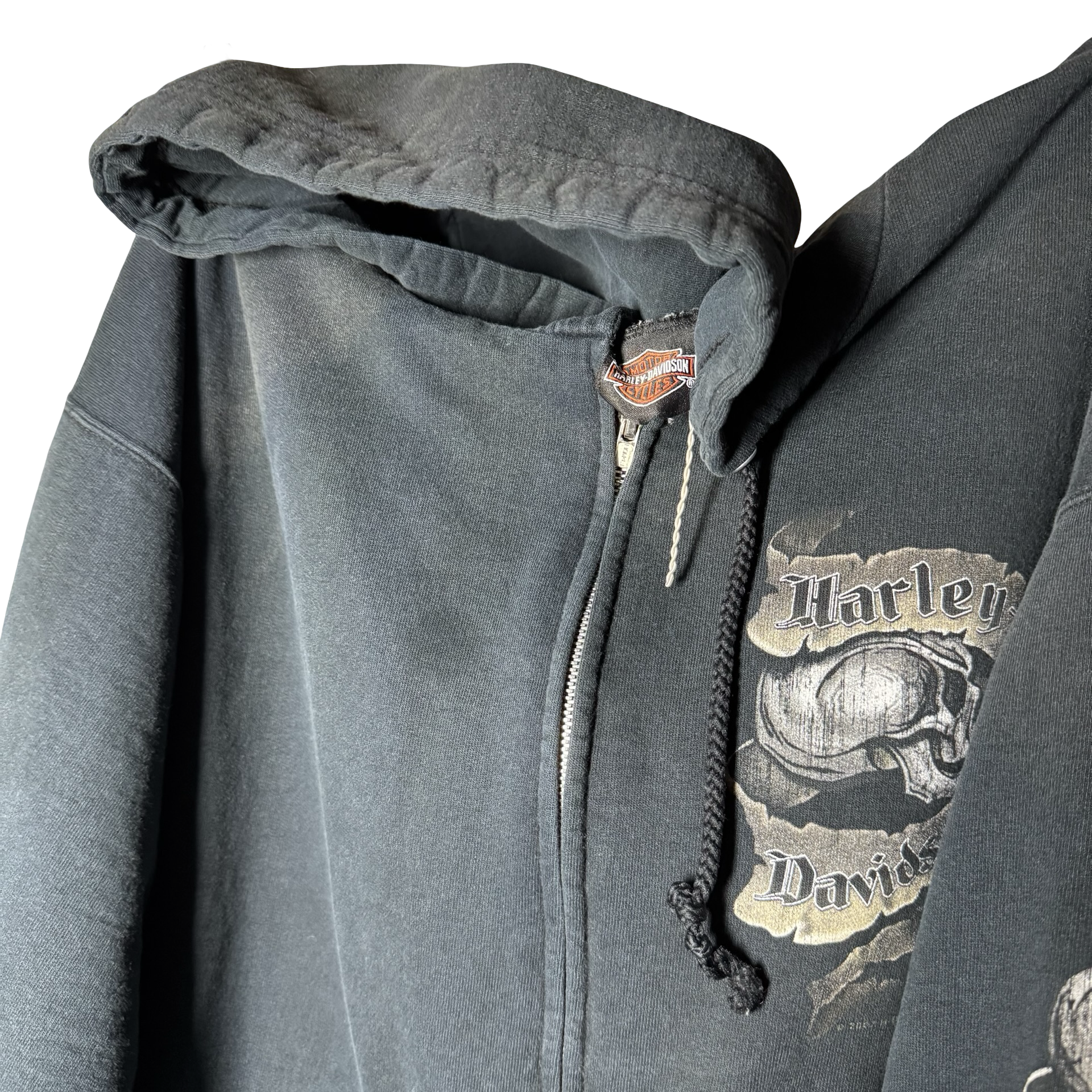 Y2K Harley Thrashed Skull Pile Hoodie Size XL