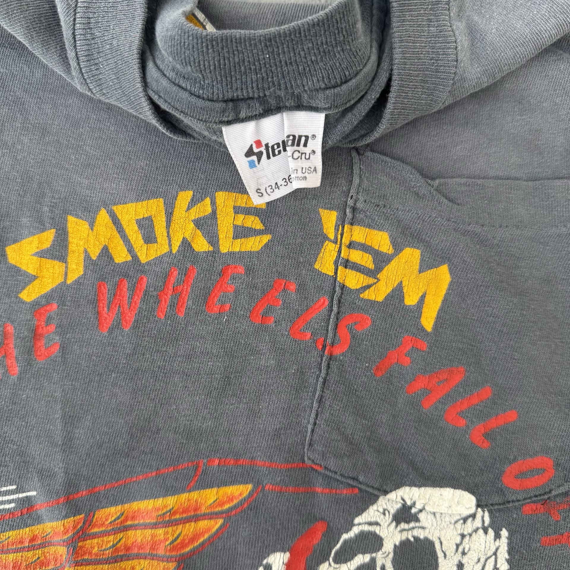 80’s Harley Smoke ‘Em Skull Pile Tee Sun Faded Size S
