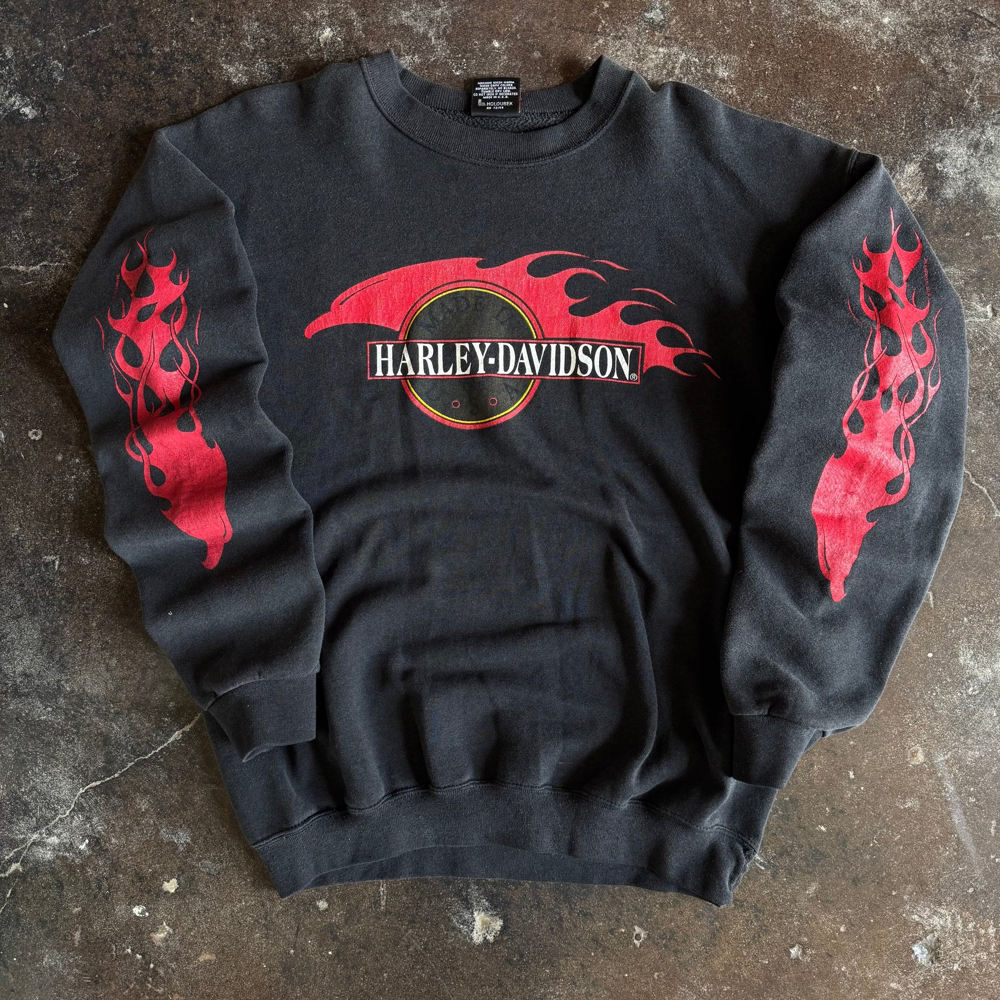 Vintage 1990s Harley-Davidson flaming eagle crewneck sweatshirt with eagle and flame graphic