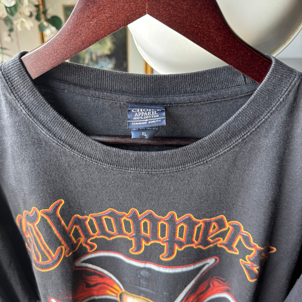 Y2K Chopper Skull & Flames Biker Longsleeve Tee Size XL