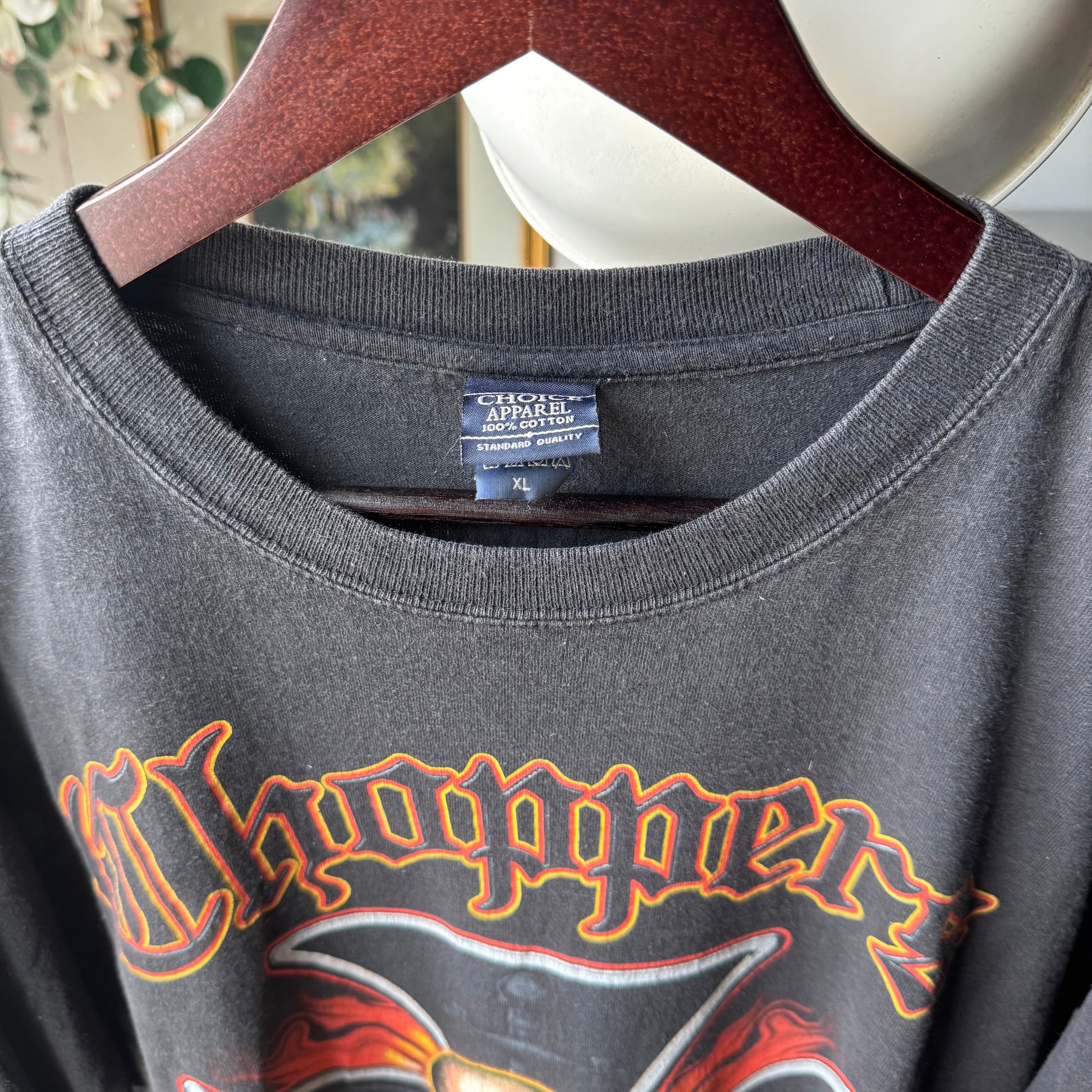 Y2K Chopper Skull & Flames Biker Longsleeve Tee Size XL