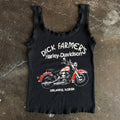 Vintage 1980s Dick Farmers Harley-Davidson Orlando Florida womens black lace tank top with red Softail motorcycle graphic