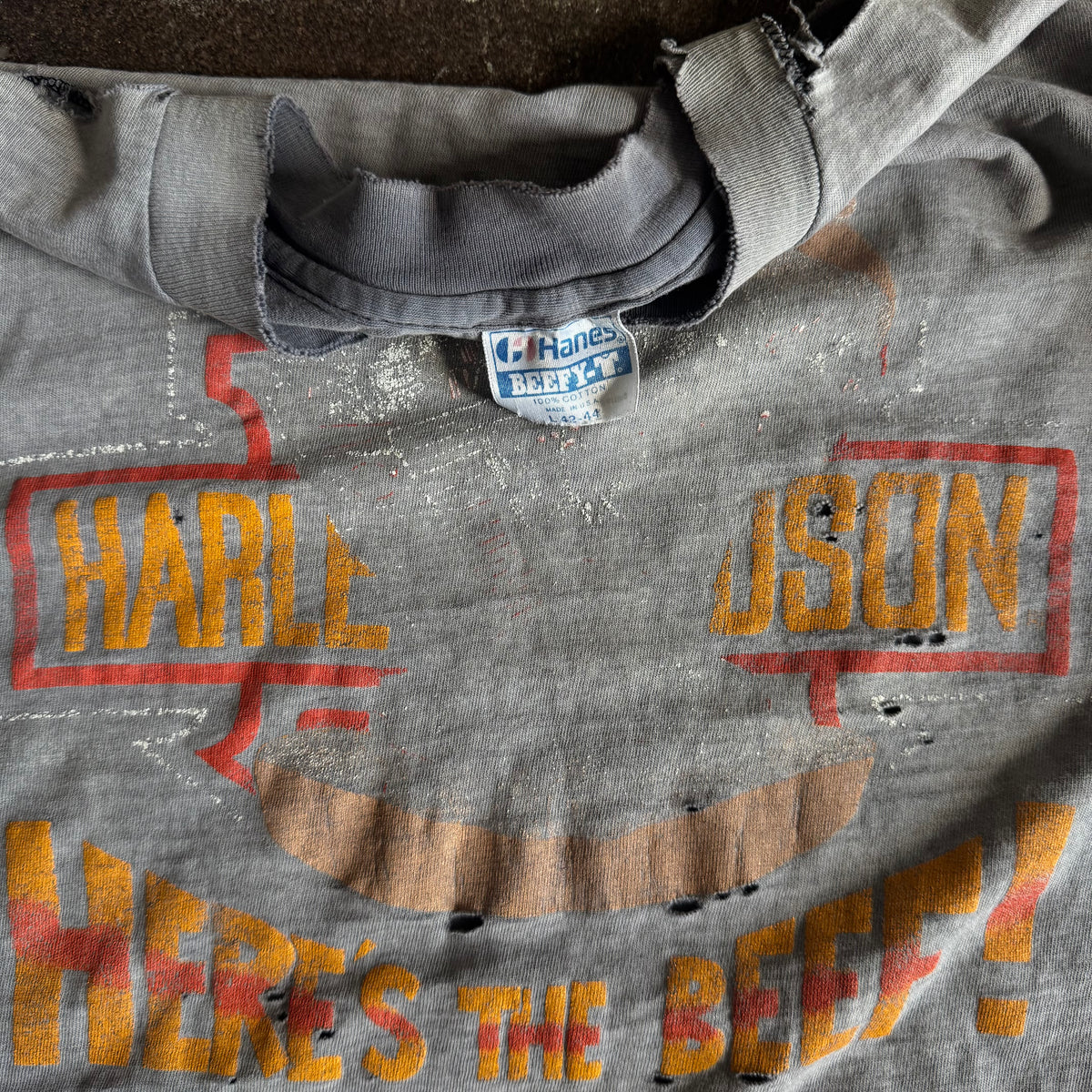80’s Harley “Here’s the Beef” Thrashed & Faded Tee (L)