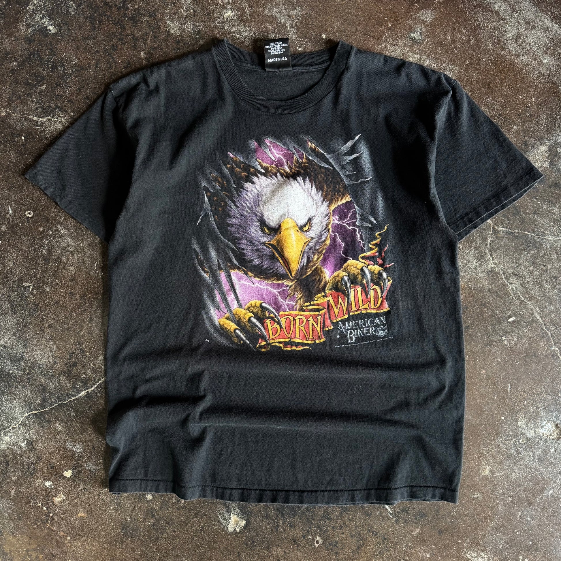 90’s Harley 3D Emblem Born Wild Real Steel Tee (L/XL)