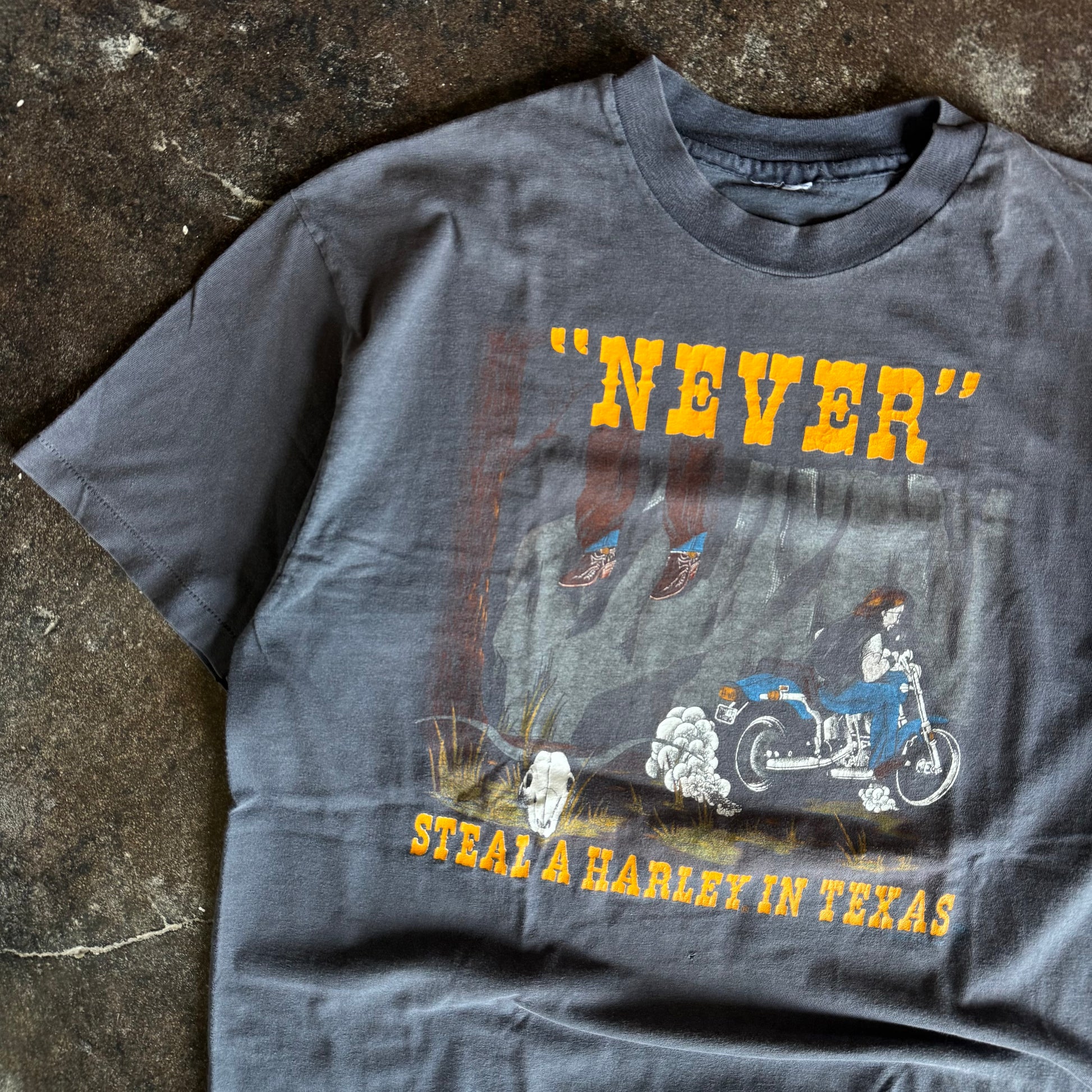 80’s Harley Davidson “Never Steal In Texas” Faded Tee (XL)