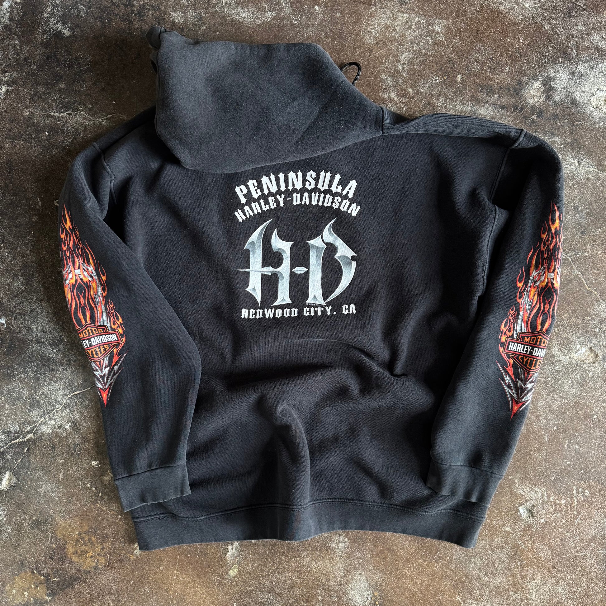 Y2K Harley Flaming Eagle Drawstring Hoodie (XL)