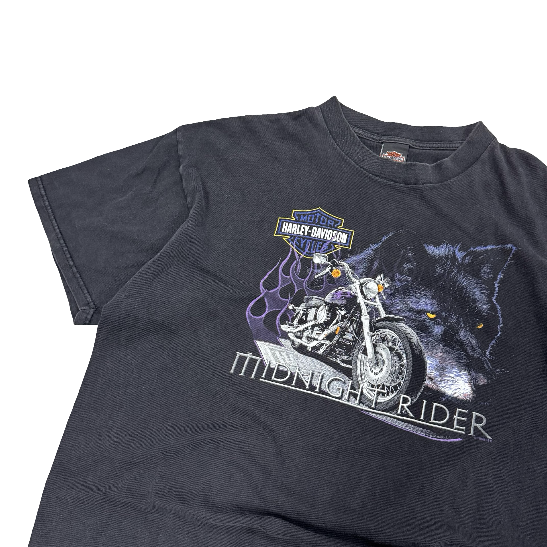 90’s Harley Midnight Rider Wolf Flame Tee Size XXL