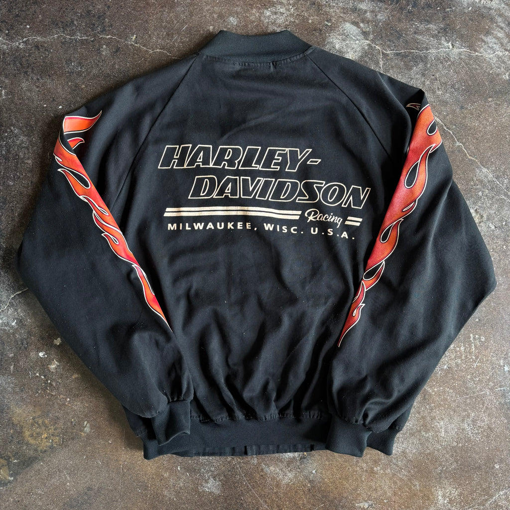 80’s Harley Flame Sleeve Button-Up Racing Jacket (XL)