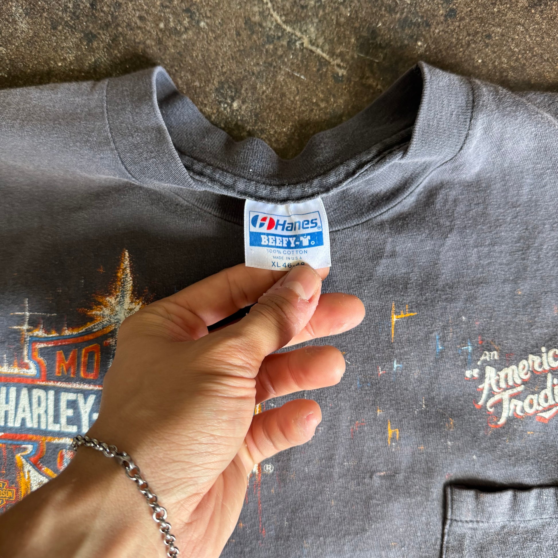 80’s Harley Shining Shield Sun Faded Pocket Tee (XL)