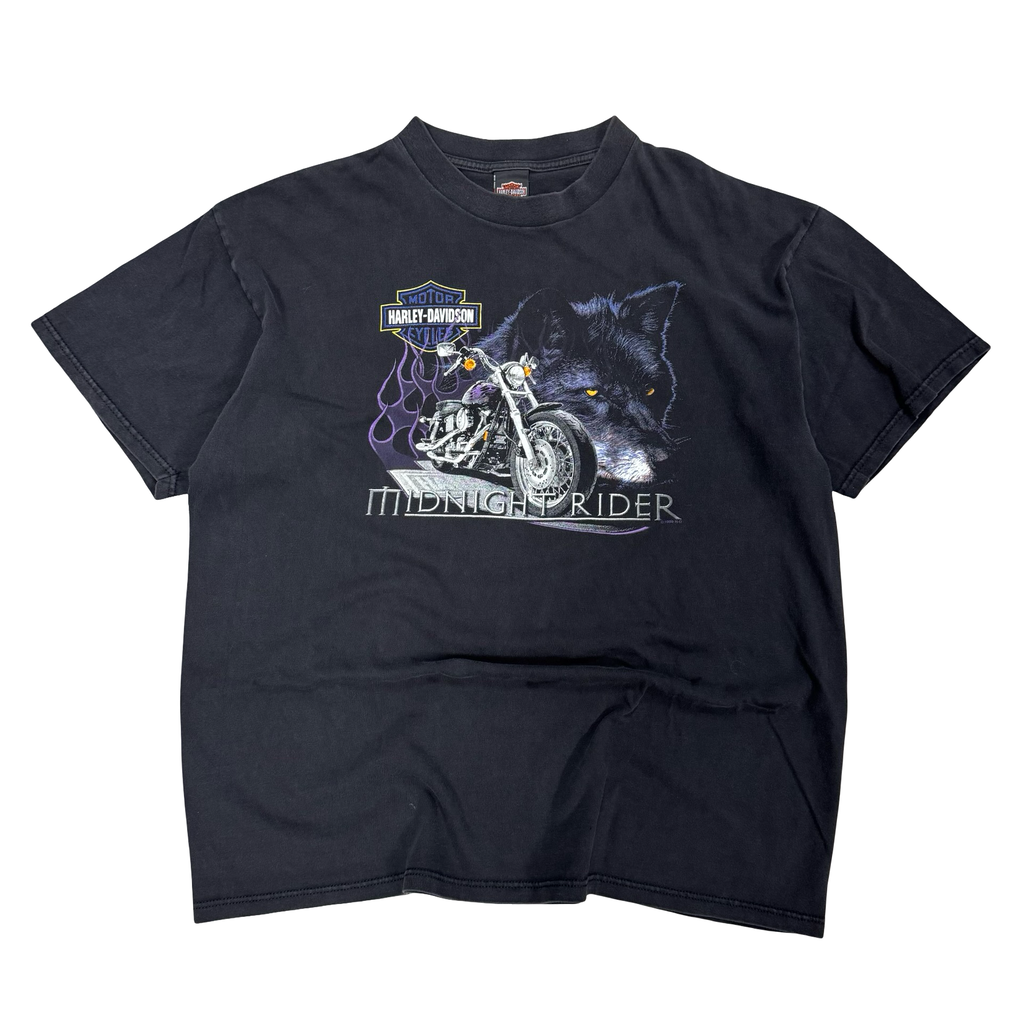 90’s Harley Midnight Rider Wolf Flame Tee Size XXL