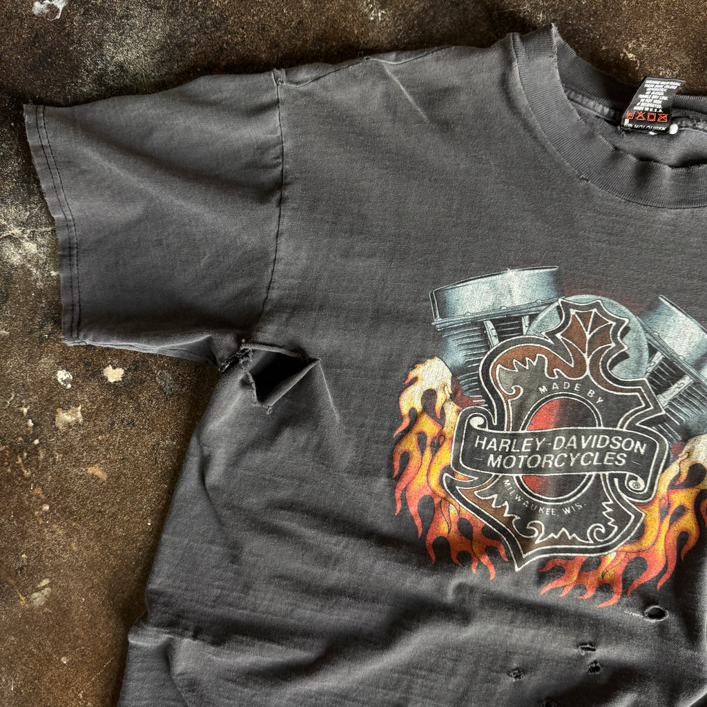 90’s Harley Sun Faded Flame Emblem Tee (L)