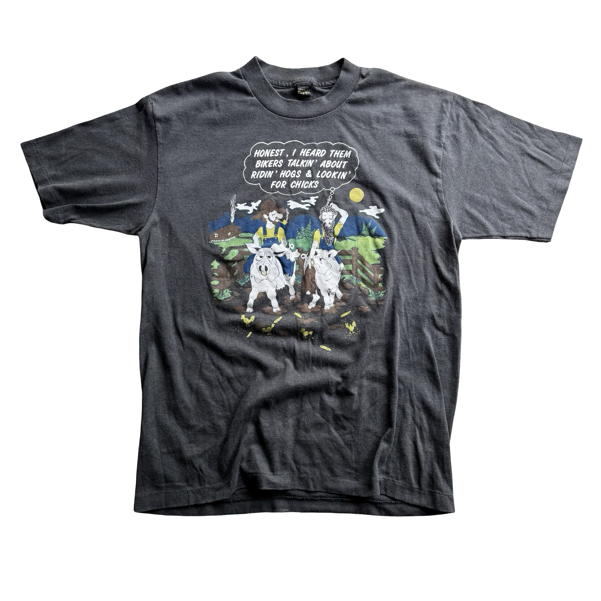 80’s “Honest I heard them Bikers talkin” Funny Tee Size L