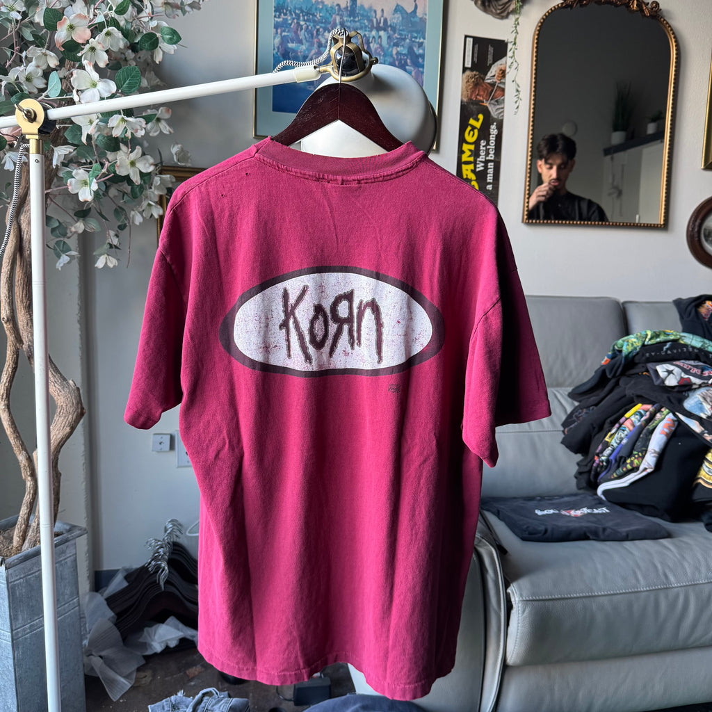 90’s Korn Logo Band Sun Faded Red Tee Size XL