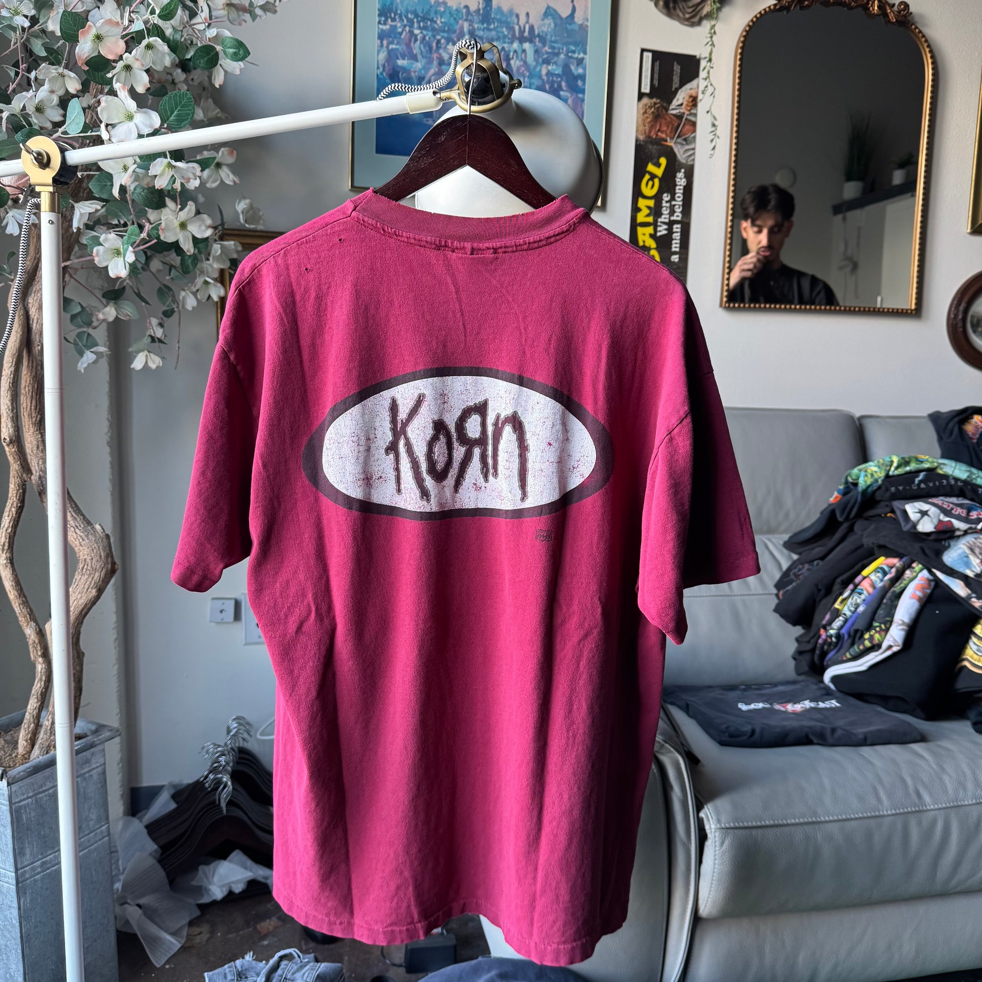 90’s Korn Logo Band Sun Faded Red Tee Size XL