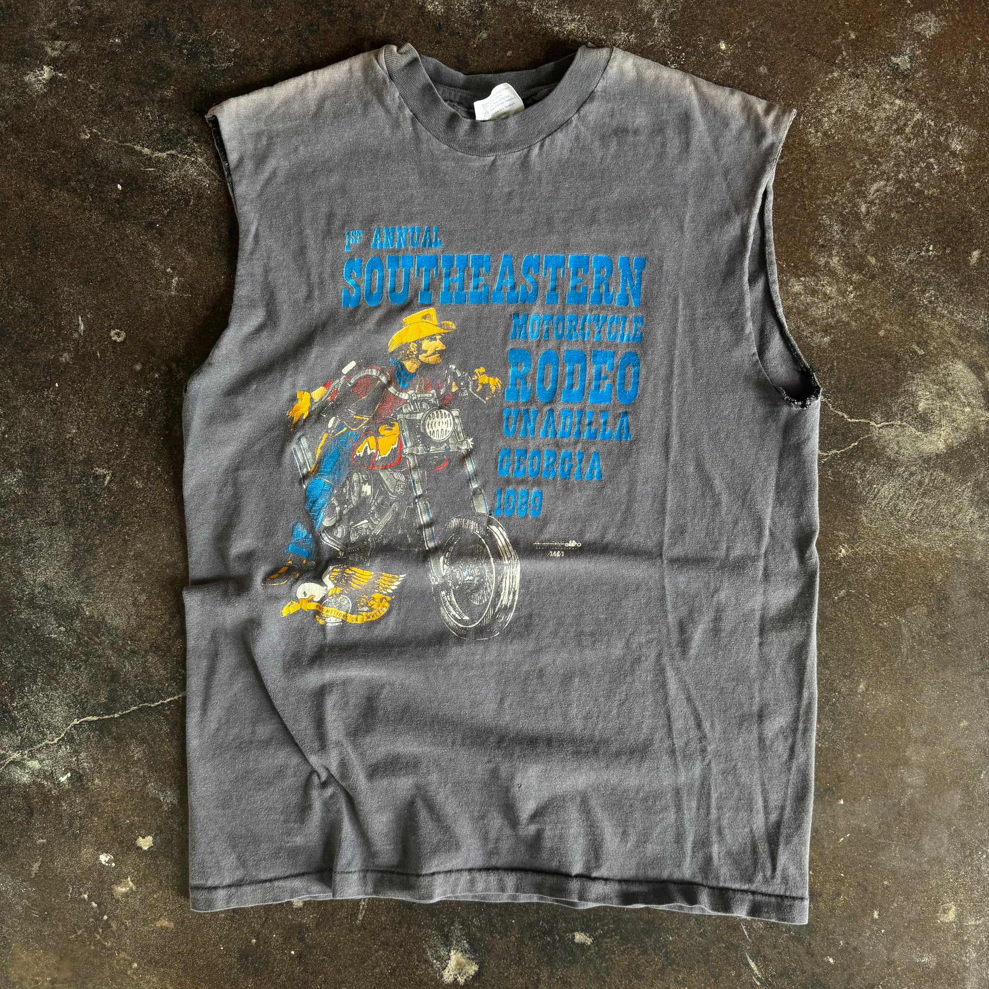 80’s Biker Rodeo Sun Faded Cut-Off Tee (L)