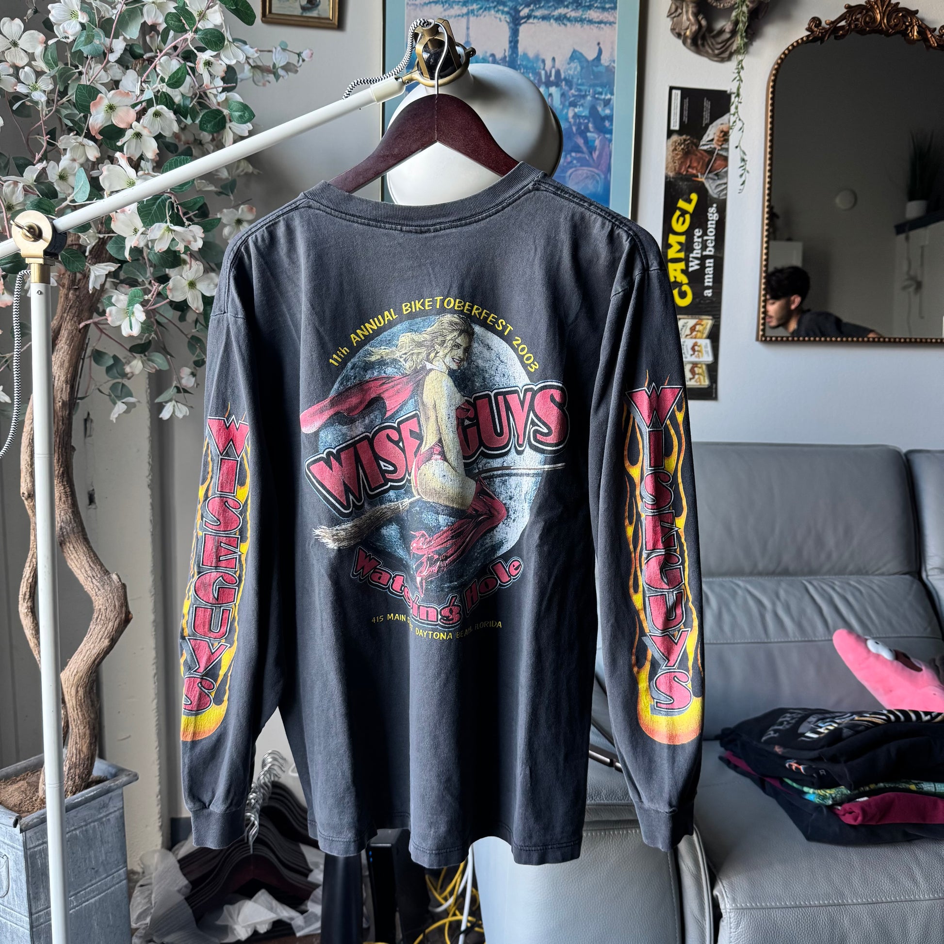 Y2K Biker Bar Wiseguy MILF Flame Longsleeve Tee Size L