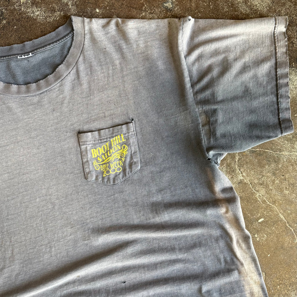 Back view of vintage Boot Hill Saloon Bike Week 2000 sun faded t-shirt