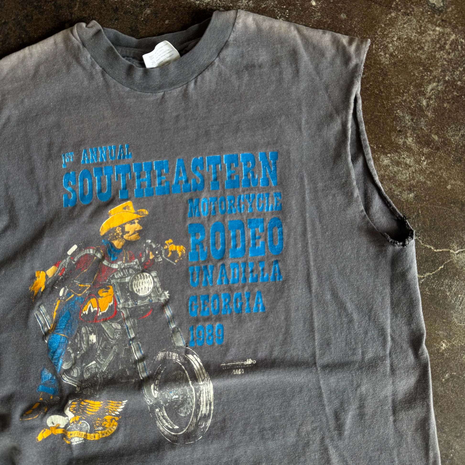 80’s Biker Rodeo Sun Faded Cut-Off Tee (L)