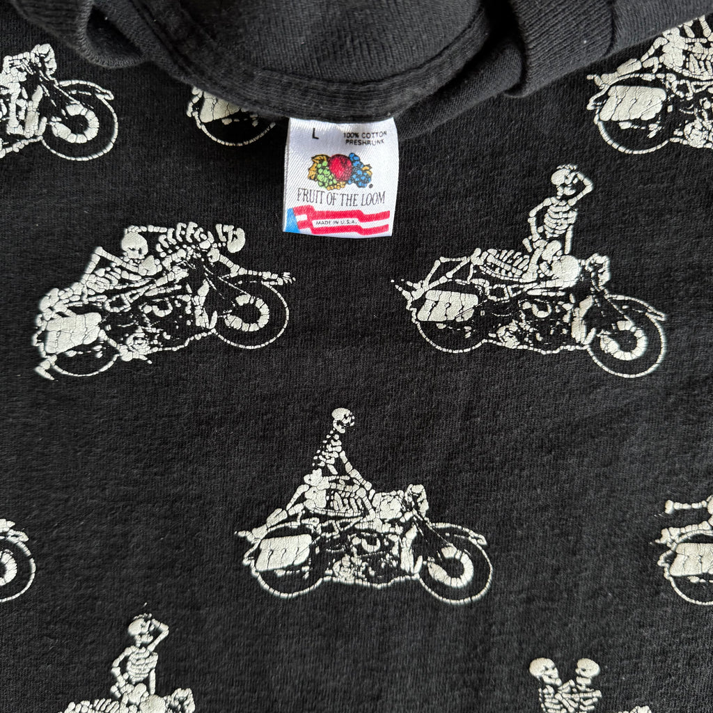 90’s Fashion Victim Biker Positions AOP Skeleton Tee (L)