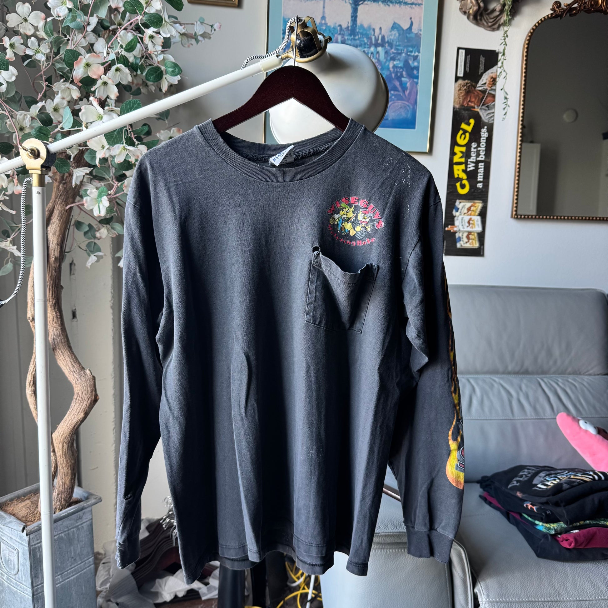 Y2K Biker Bar Wiseguy MILF Flame Longsleeve Tee Size L