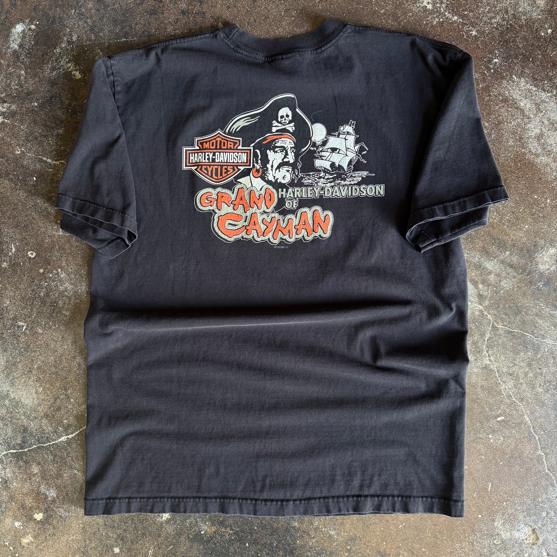 Y2K Harley Flaming Cross Emblem Cayman Tee (XL)