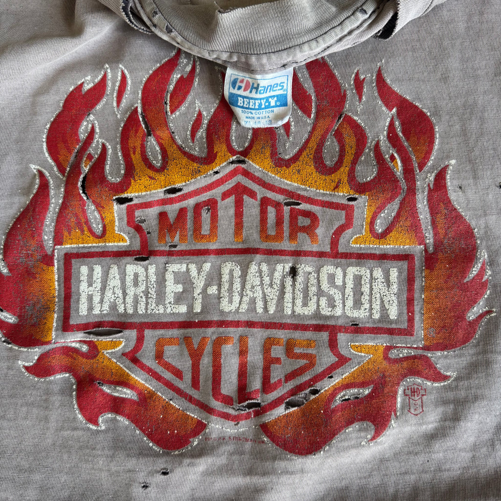 80’s Harley Thrashed & Faded Flame Ball Tee (XL)