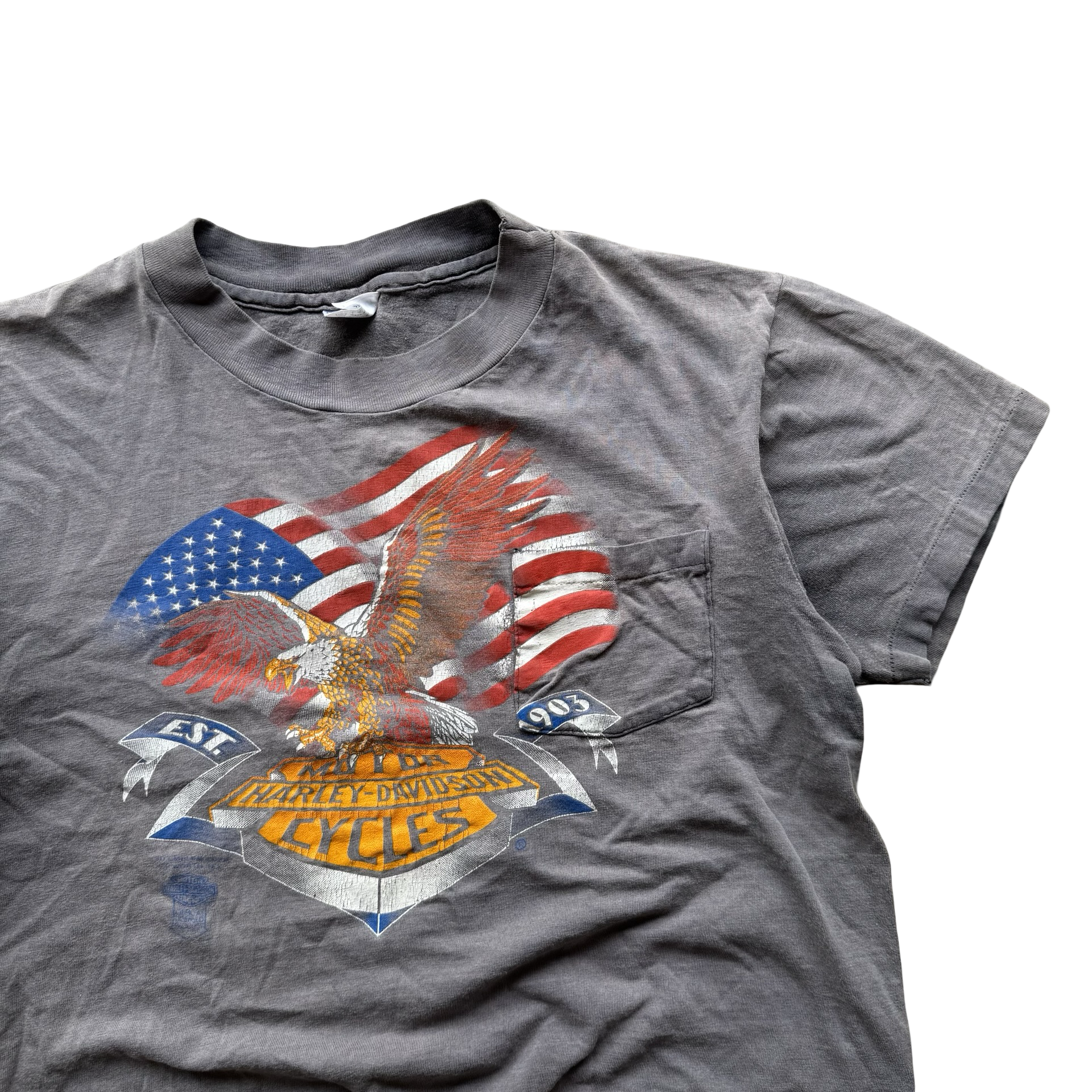 80’s Harley USA Eagle 3D Emblem Sun Faded Tee Size L