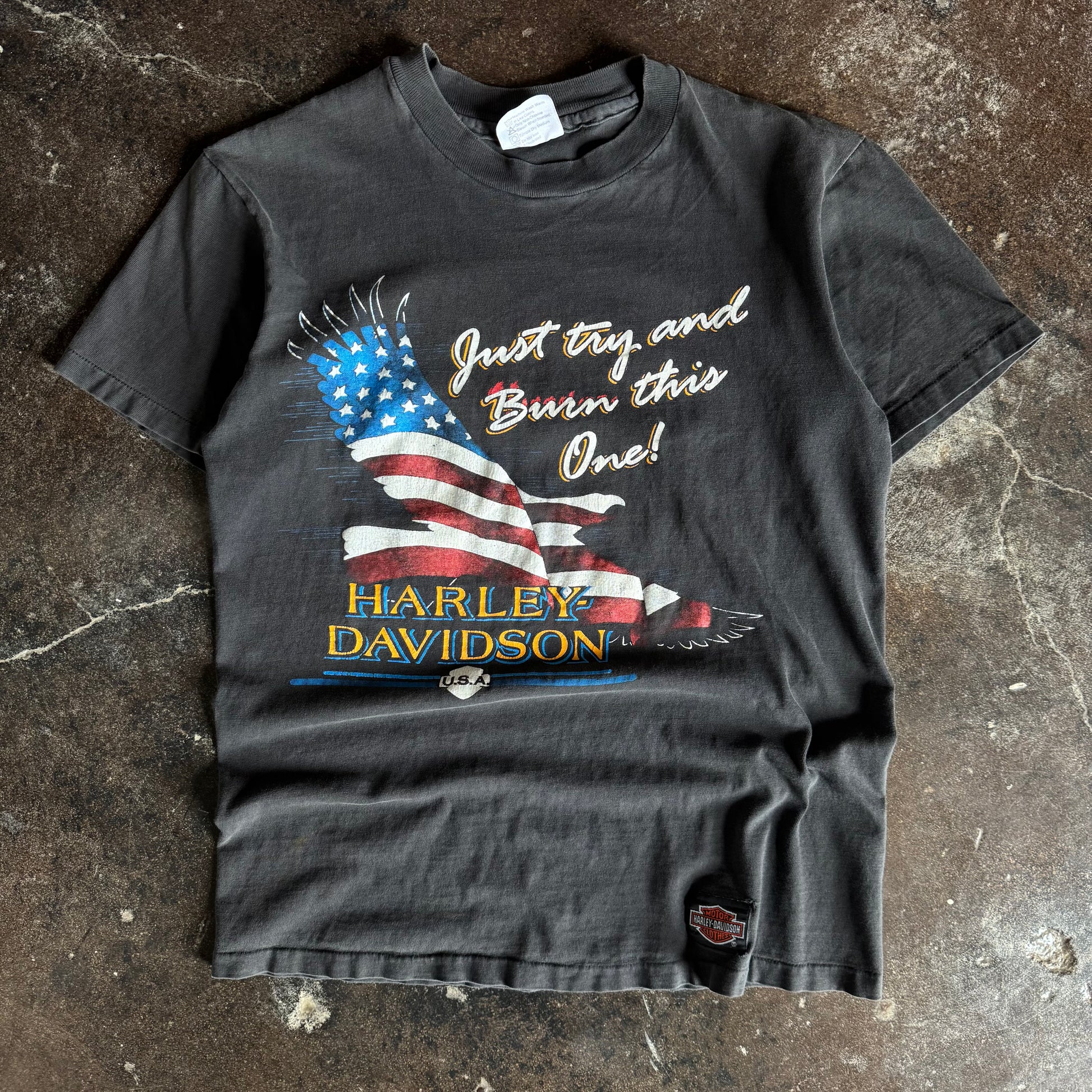 90’s Harley “Try and Burn This One” Flag Tee (M)