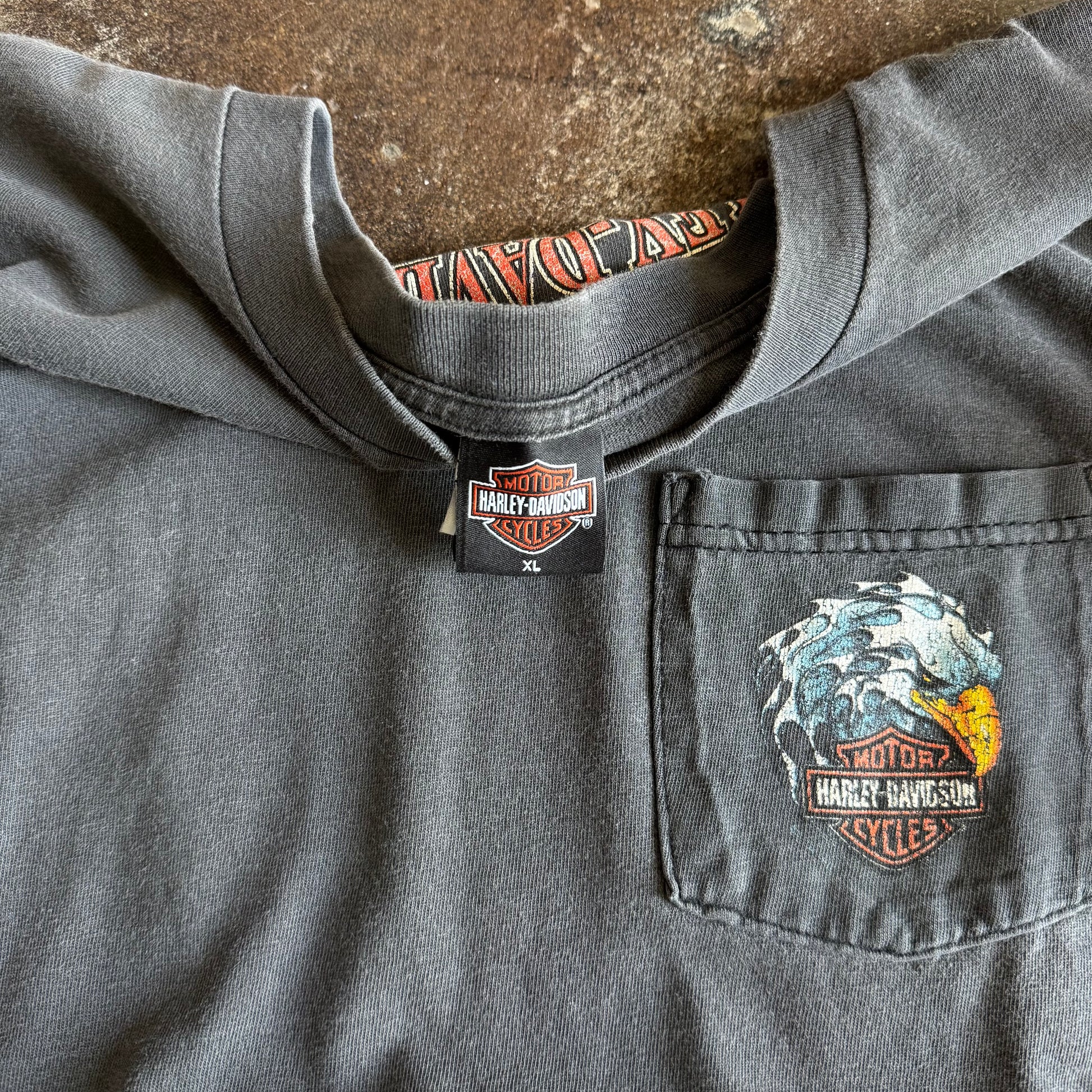 Y2K Harley Blue Flame Eagle Pocket Longsleeve (XL)