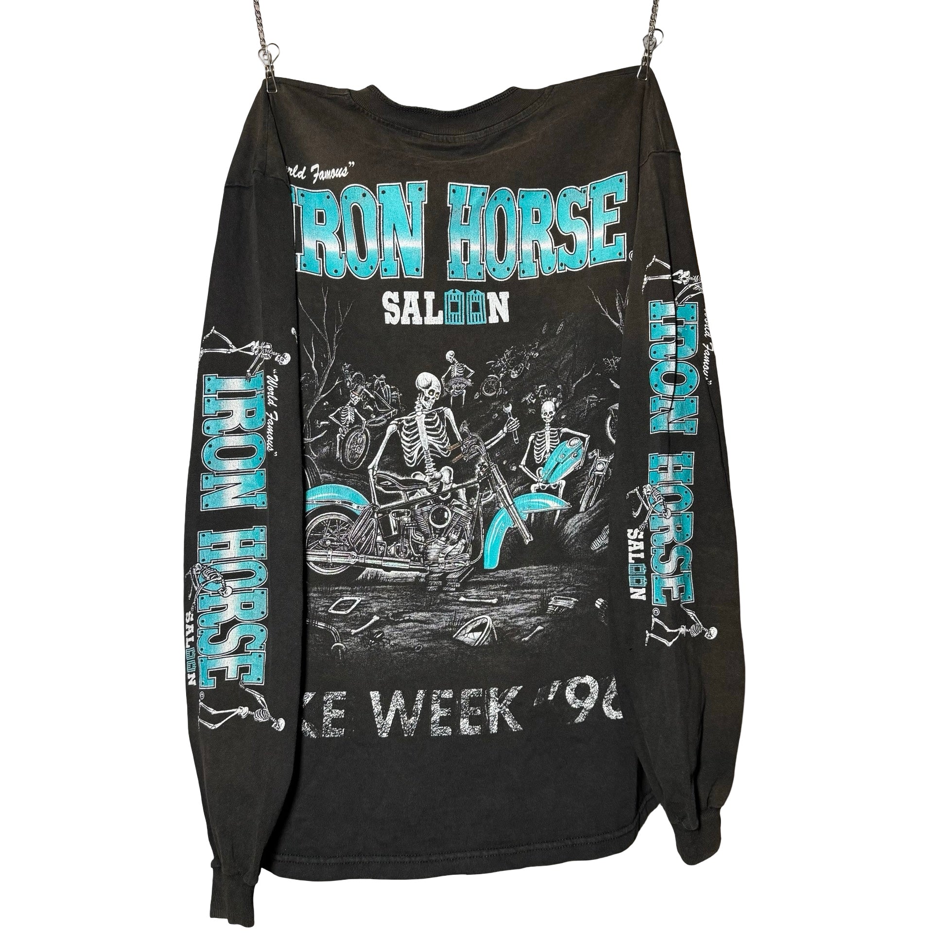 90’s Iron Horse Skeleton AOP Longsleeve Henley Tee Size L