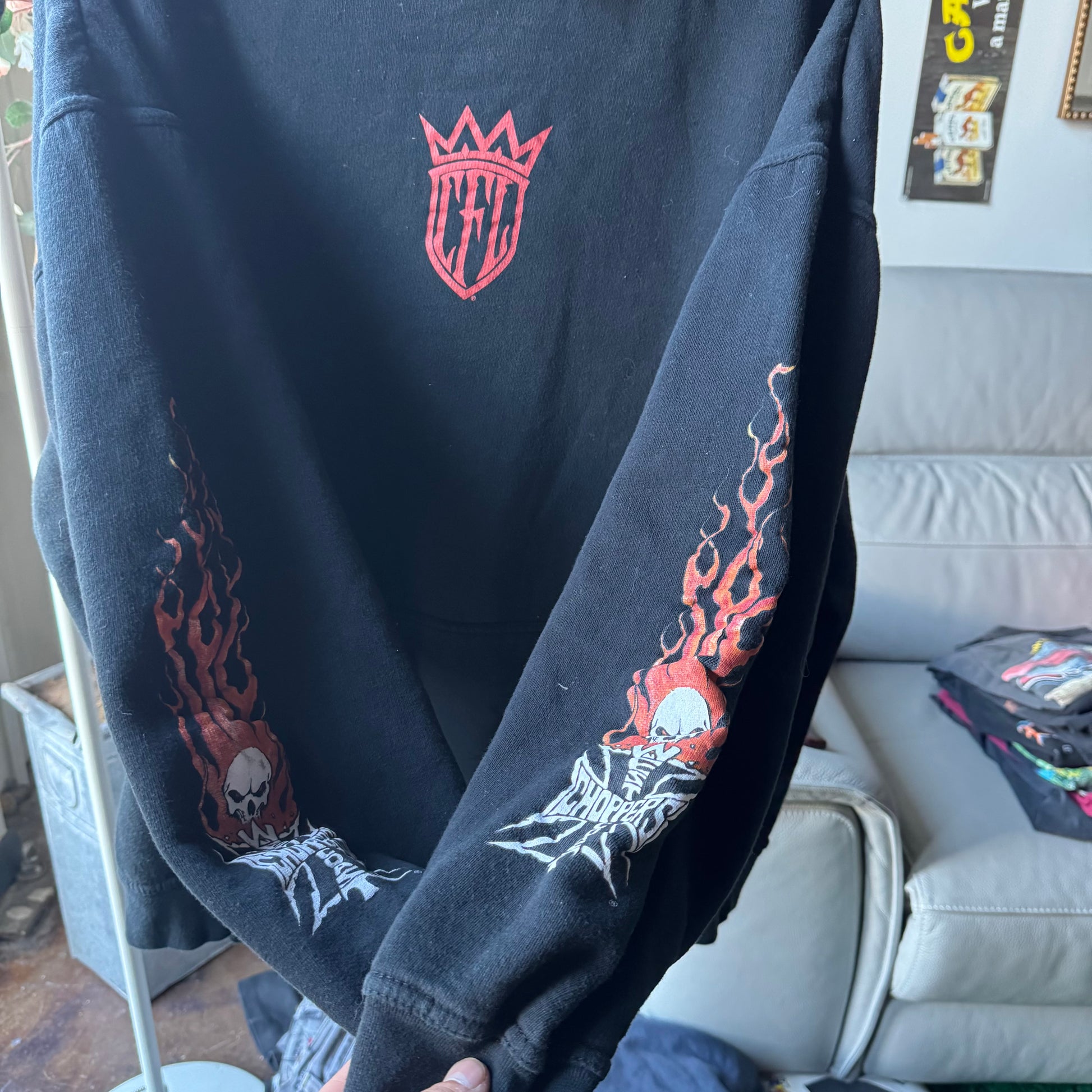 90’s West Coast Choppers Skull Flame Longsleeve Hoodie Size XXL