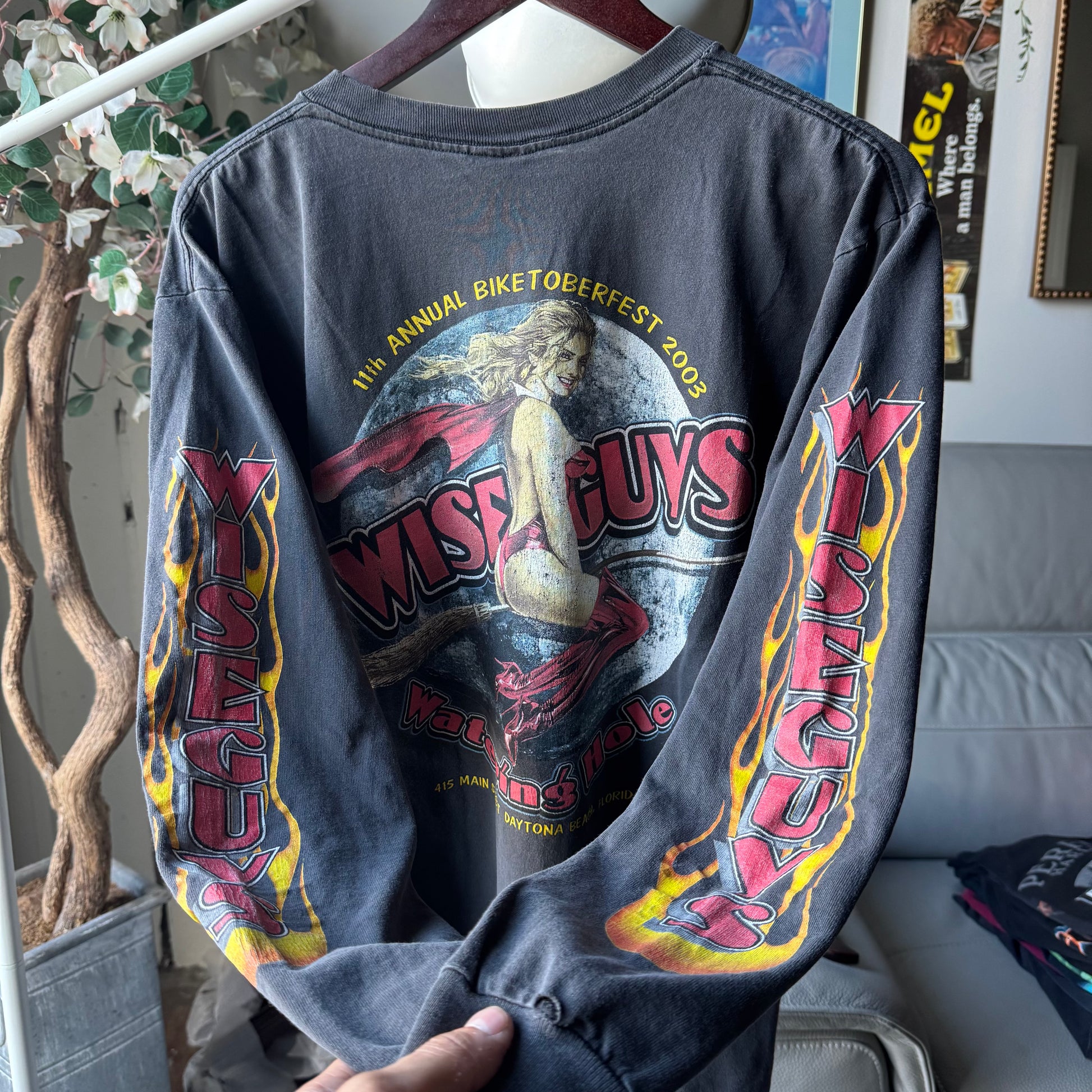 Y2K Biker Bar Wiseguy MILF Flame Longsleeve Tee Size L