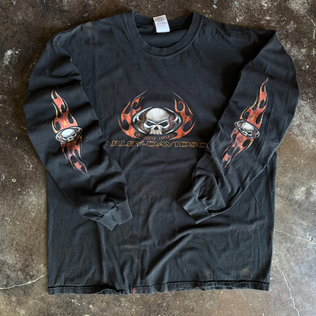 Y2K Harley Davidson Flame Skull Longsleeve (XXL)